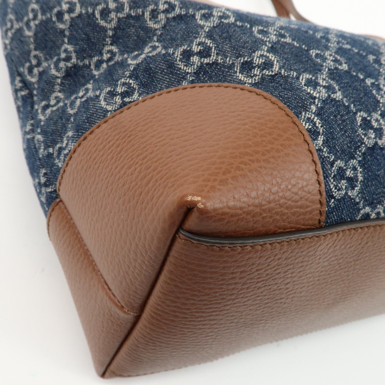 GUCCI Sherry Ophidia GG Denim Leather Medium Tote Bag 631685 Used