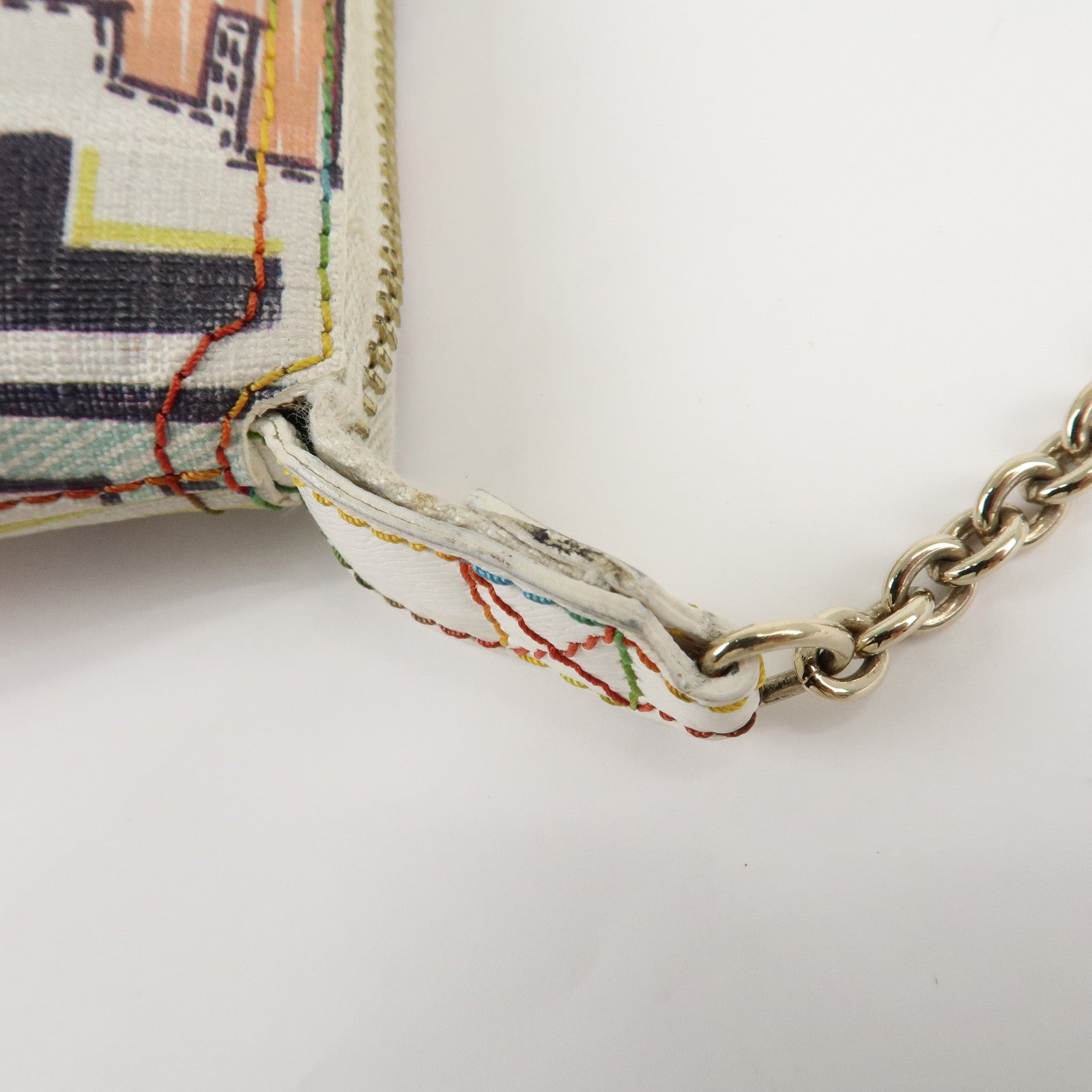 FENDI Zucca PVC Accessory Chain Pouch Multi Color Ivory 8BR592 Used