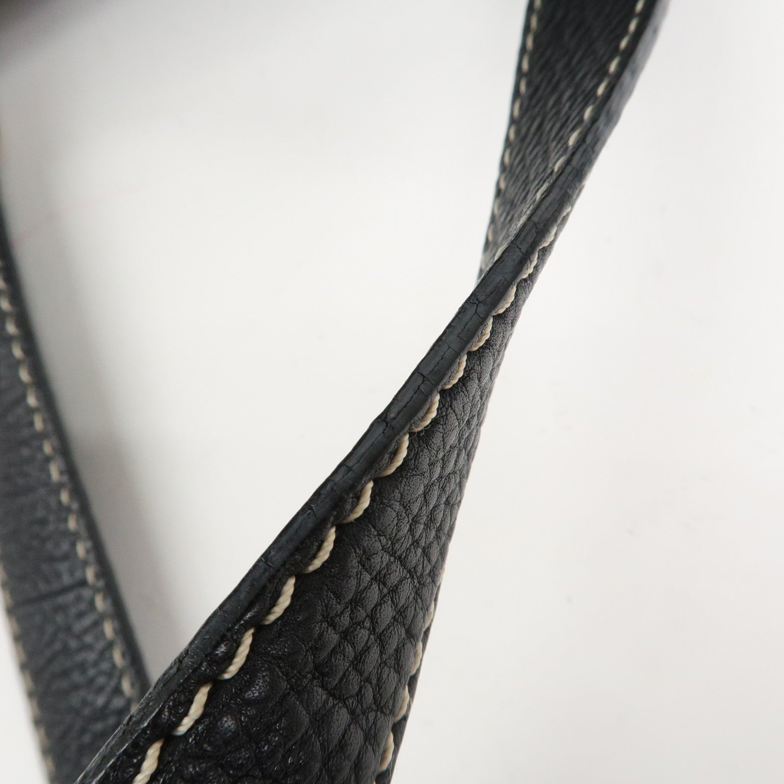 CELINE Leather Macadam Engraved Boston Bag Shoulder Bag Black Used