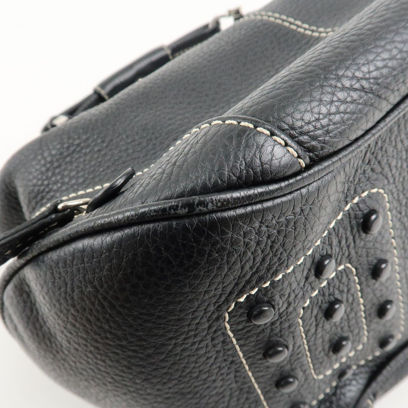 TOD'S Leather Shoulder Bag Hand Bag Black Silver Hardware Used
