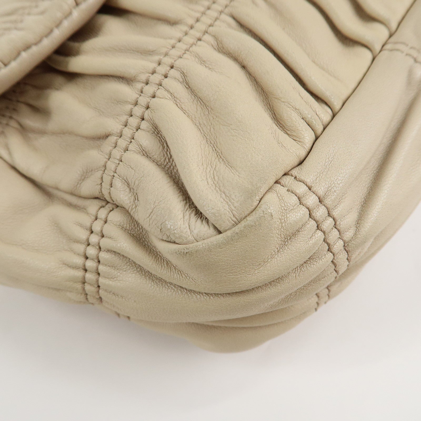 PRADA Leather Gathered Chain Shoulder Bag Ivory B4695C Used