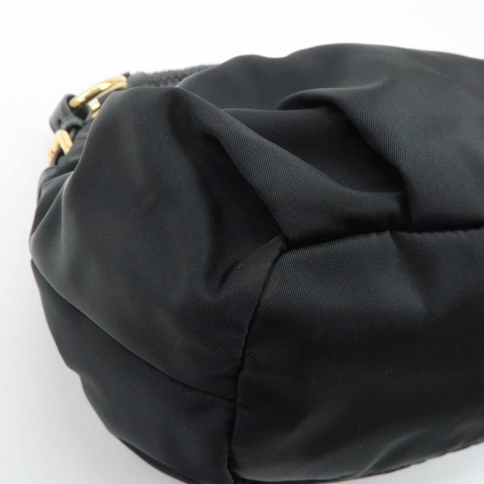 PRADA Nylon Leather Shoulder Bag Black Used