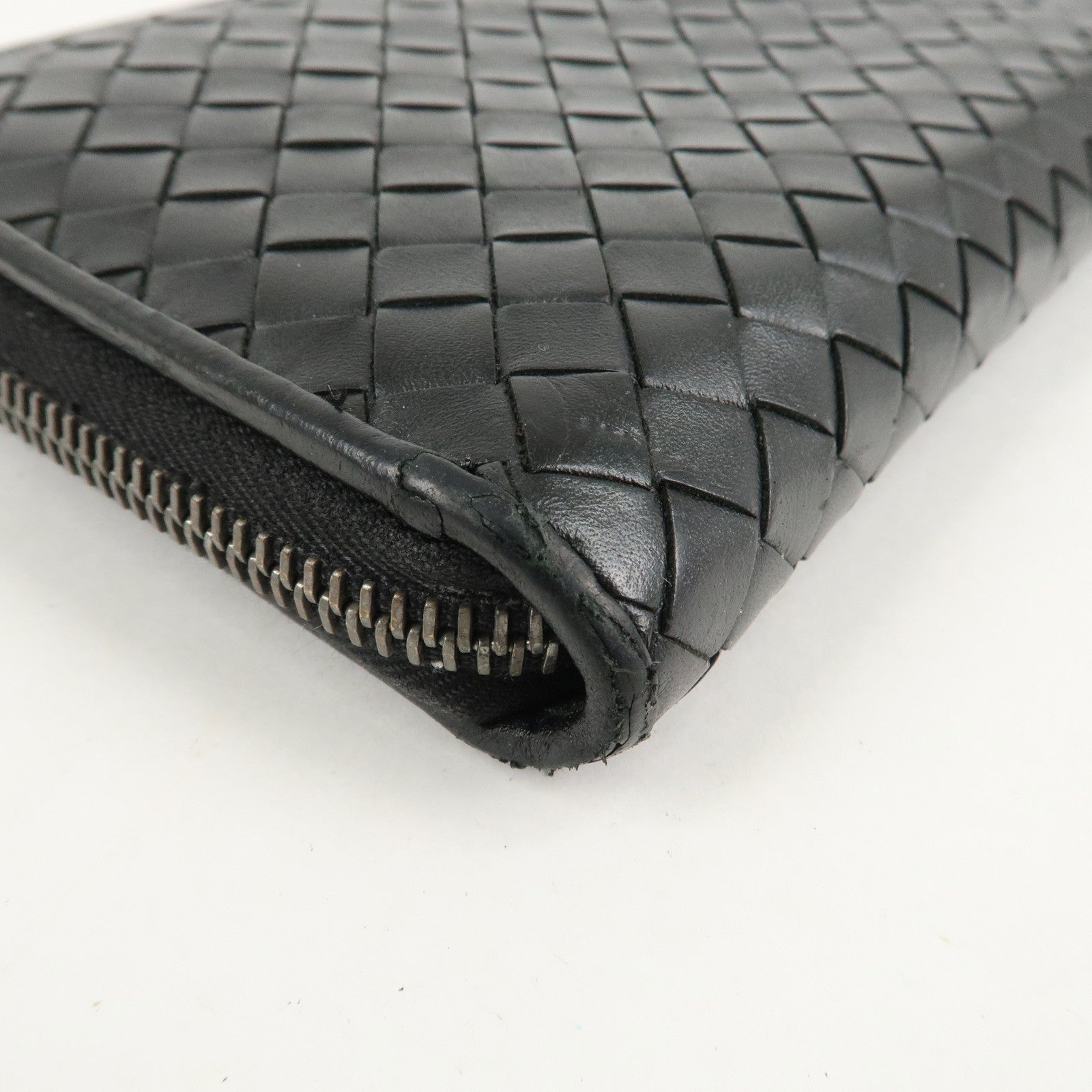 BOTTEGA VENETA Intrecciato Leather Zippy Around Long Wallet Black Used