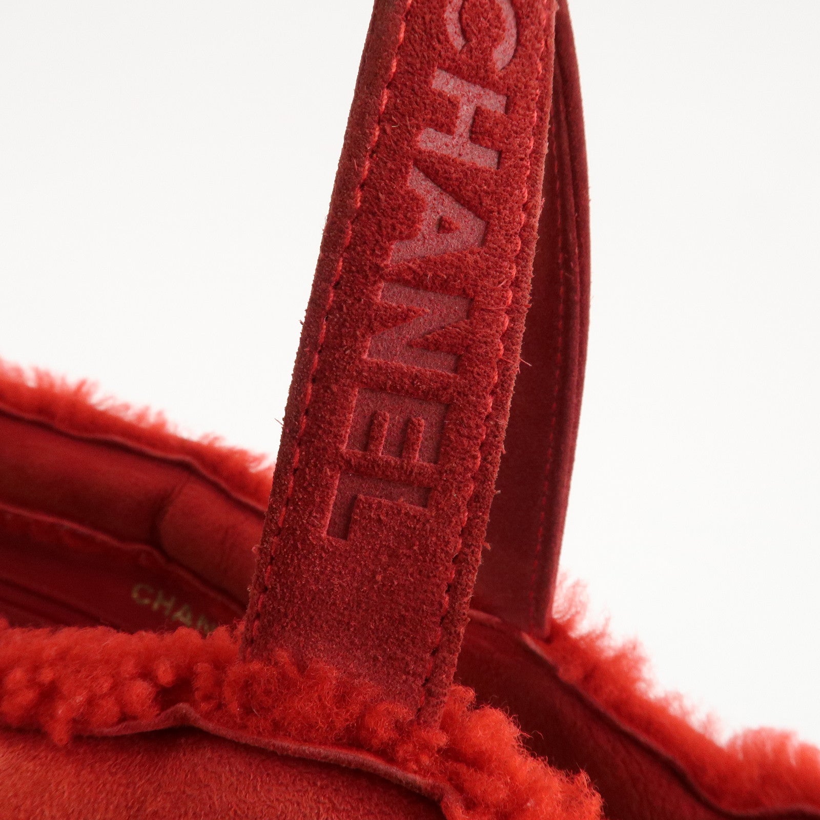 CHANEL Mouton Suede Tote Bag Hand Bag Shoulder Bag Red Used