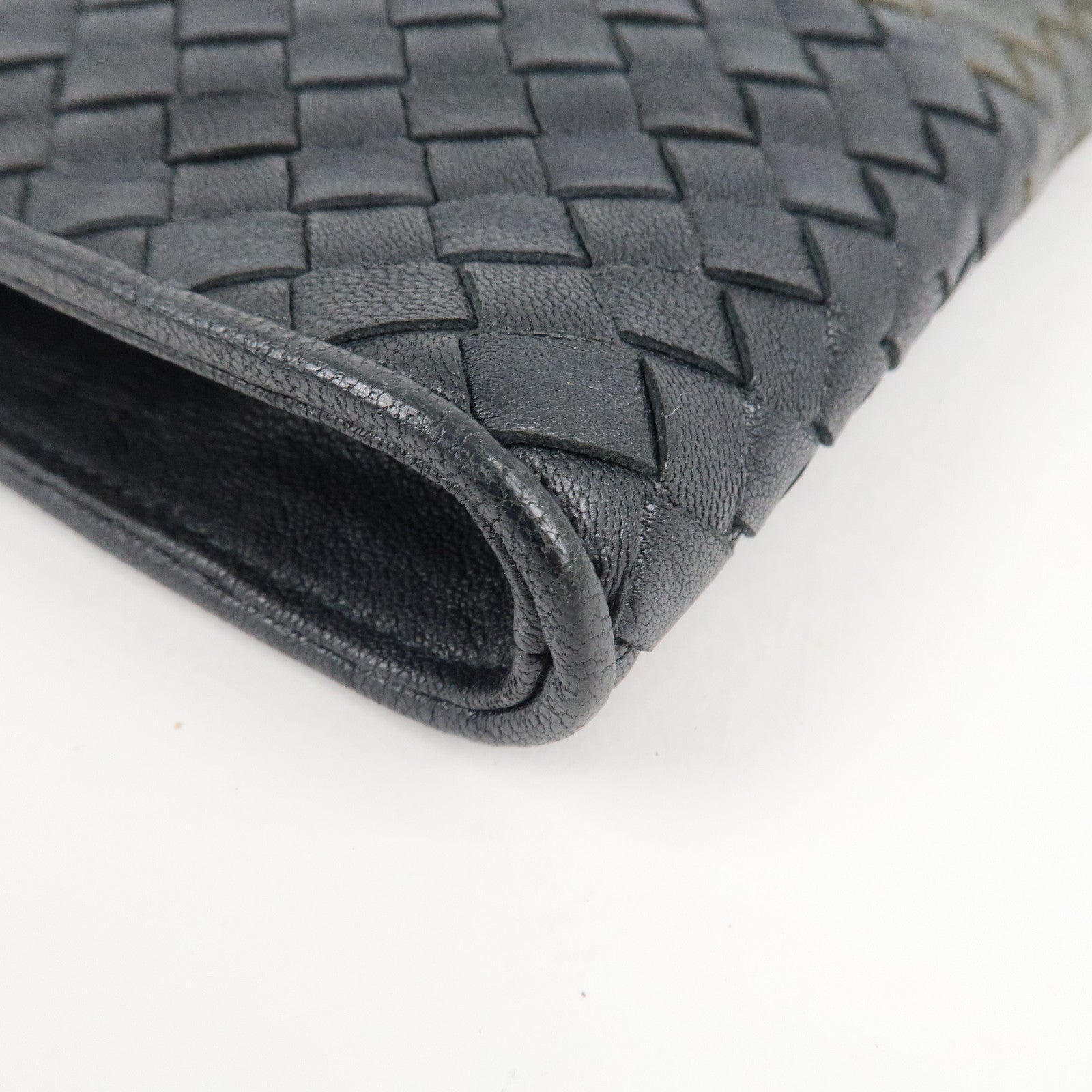 BOTTEGA VENETA Leather Clutch Bag Navy Gray Beige Used