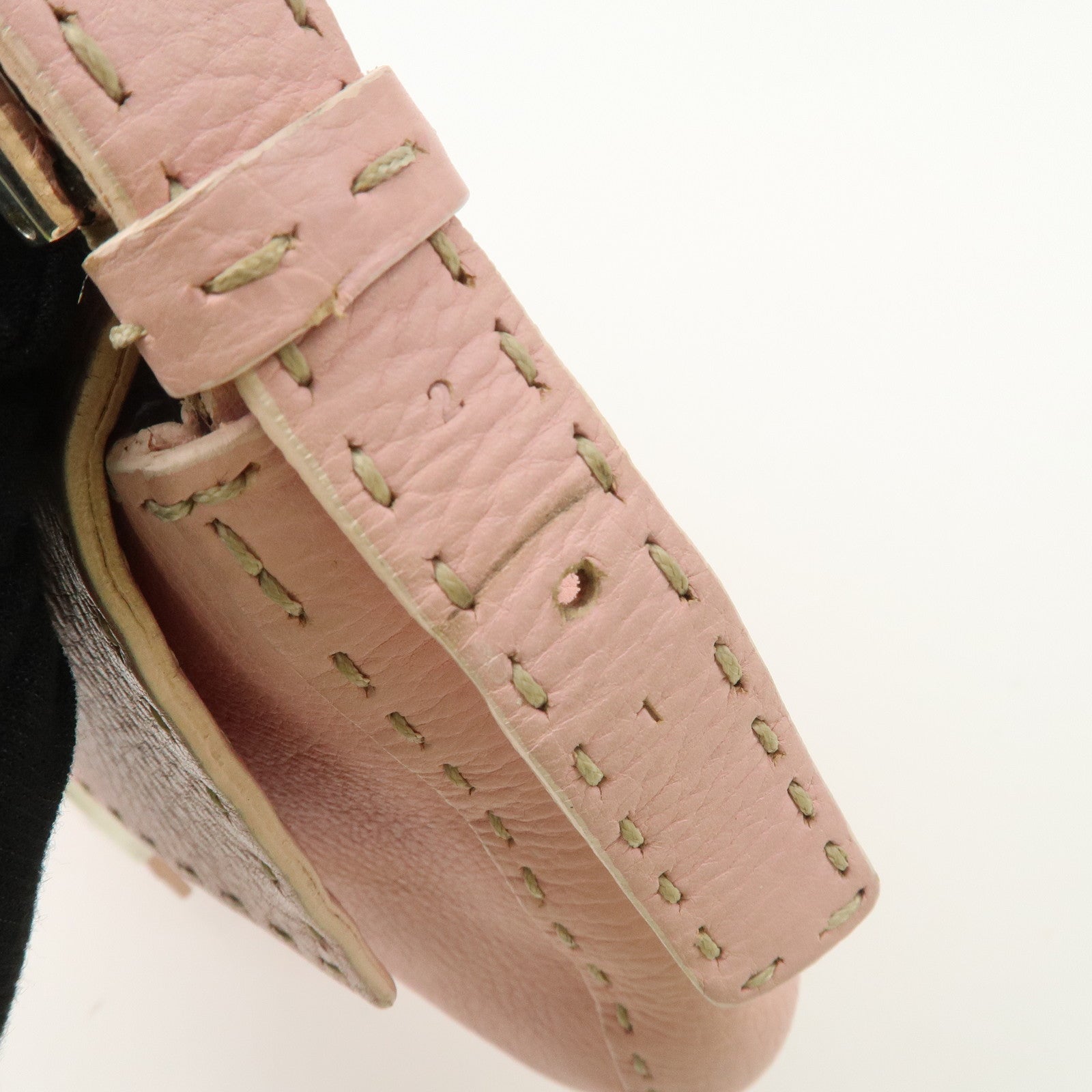 FENDI Selleria Mamma Baguette Leather Shoulder Bag Pink 8BR101 Used