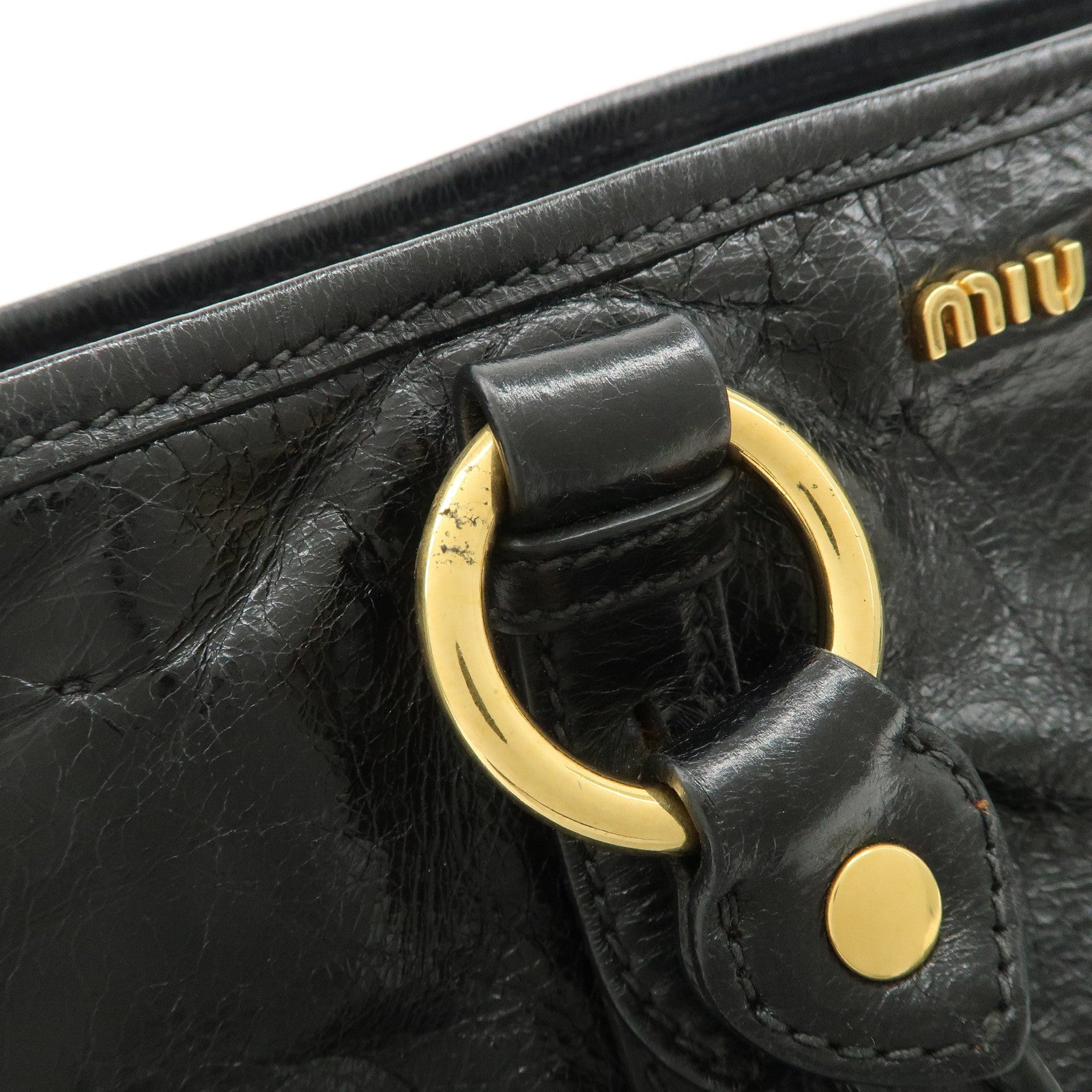 MIU MIU Leather 2Way Bag Hand Bag Shoulder Bag Black RN0685 Used
