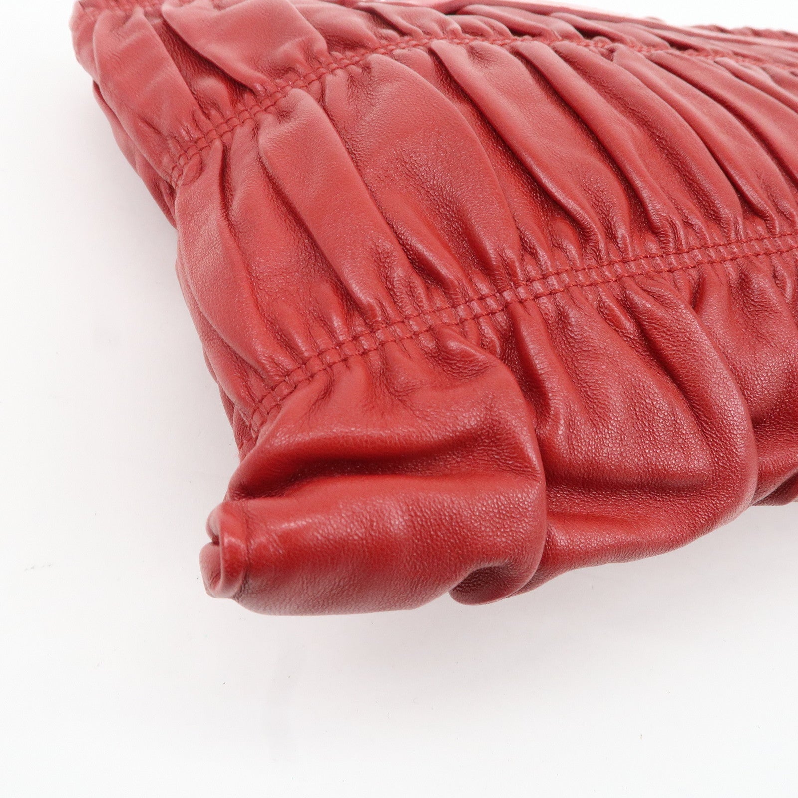 PRADA Leather Clutch Bag Red Used