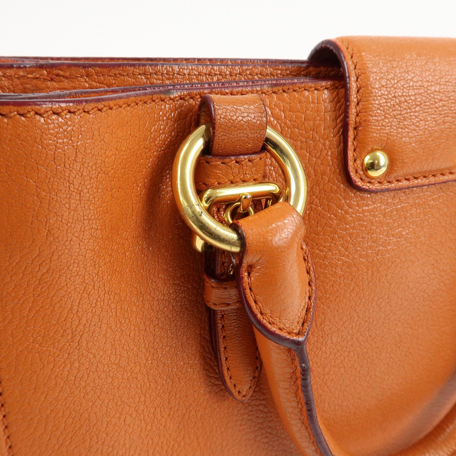 MIU MIU Madras Leather 2WAY Bag Hand Bag Orange RN0799 Used