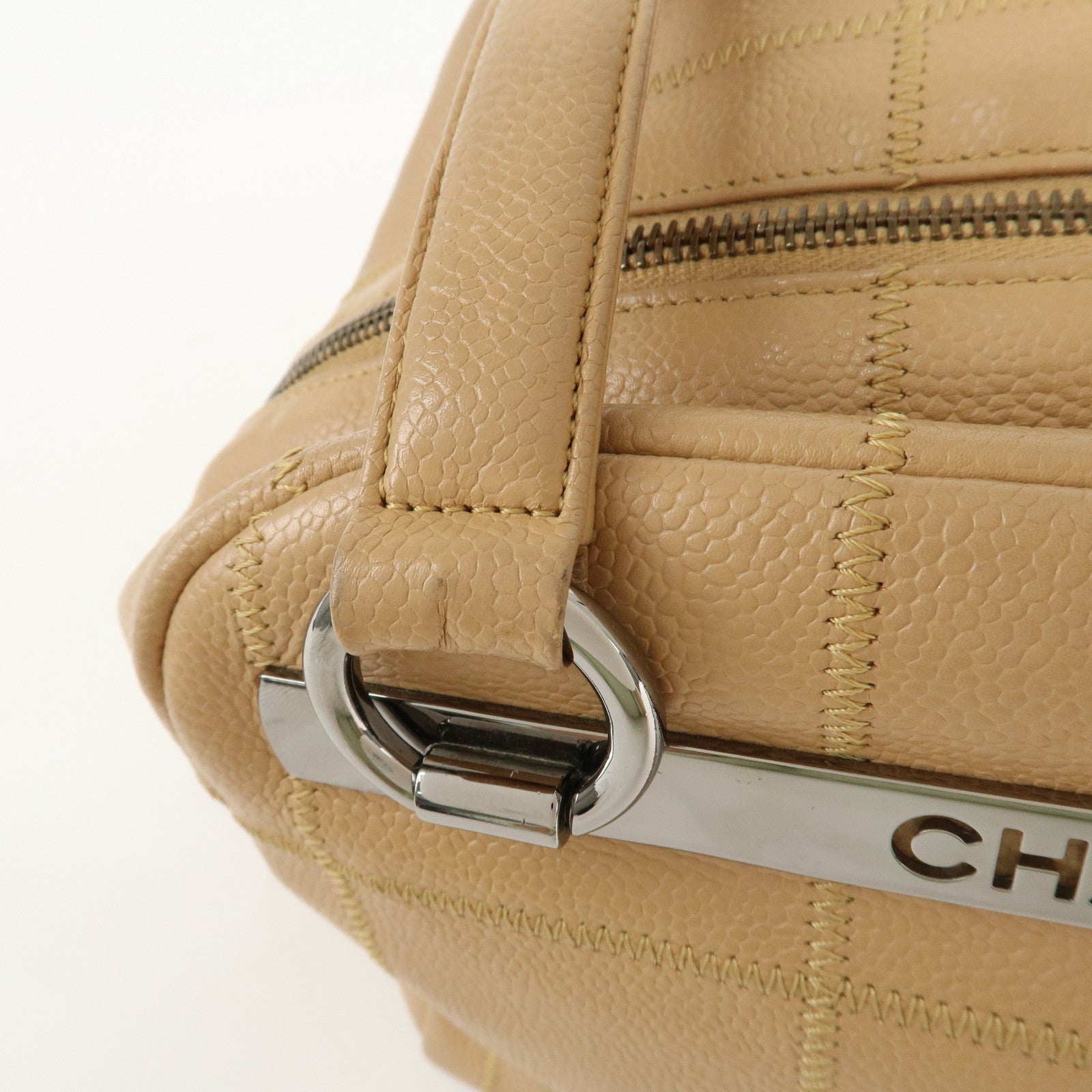 CHANEL Chocolate Bar Caviar Skin Mini Boston Bag Shoulder Bag Used