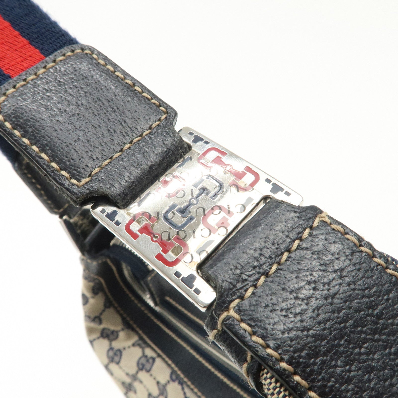 GUCCI Sherry GG Canvas Leather Shoulder Bag Beige Navy 145757 Used