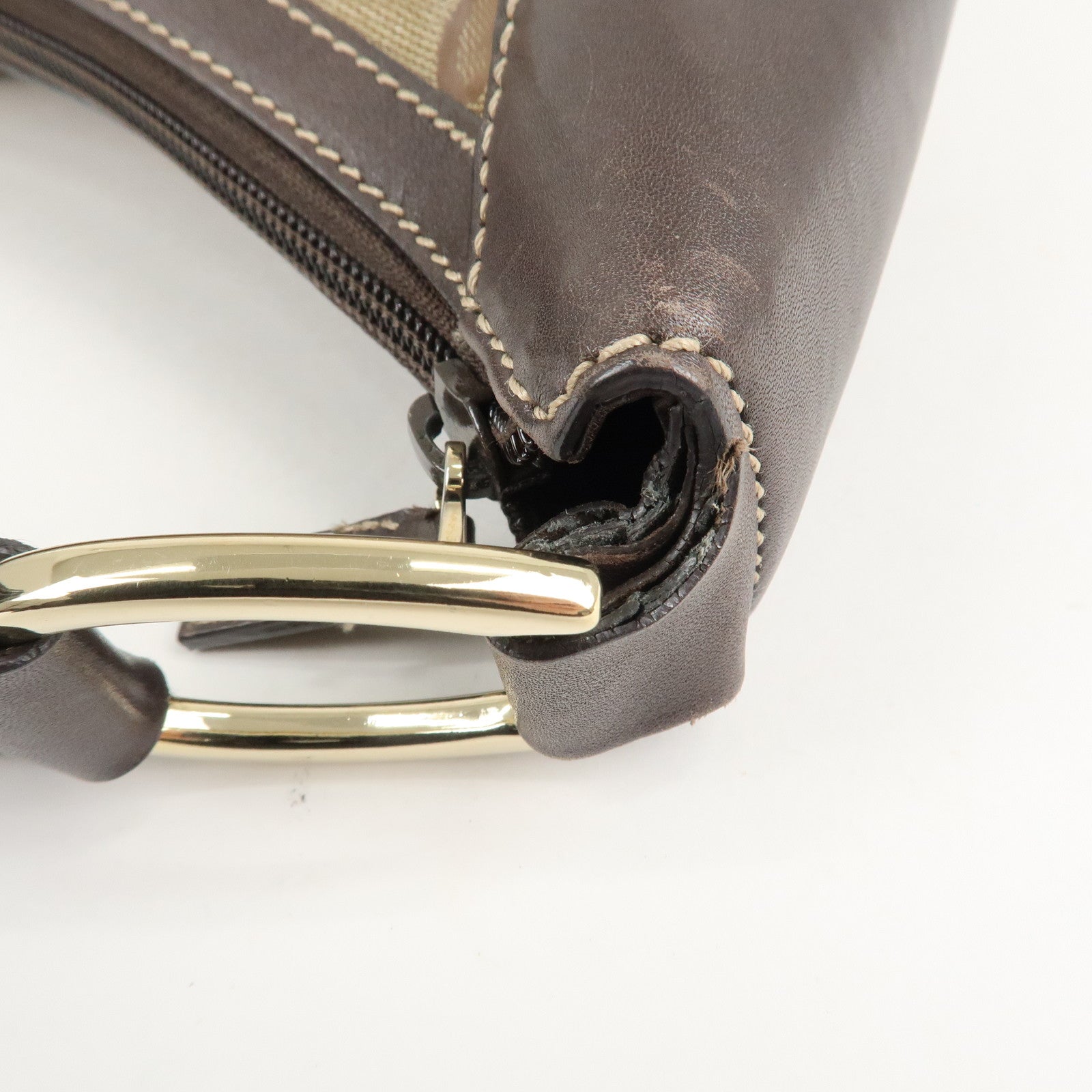 GUCCI GG Crystal Leather Shoulder Bag Hand Bag Brown 257297 Used