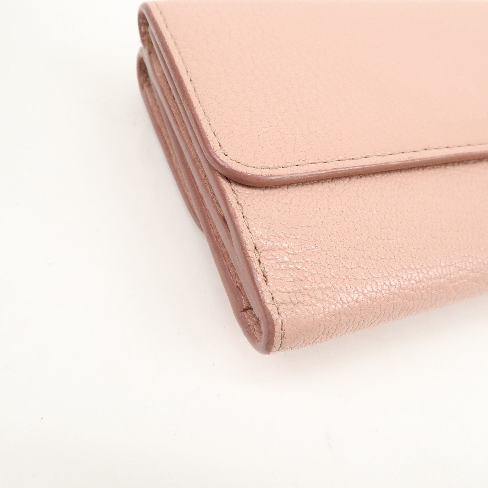 MIU MIU Leather Double Hook Bi-fold Wallet Pink Gold Hardware Used