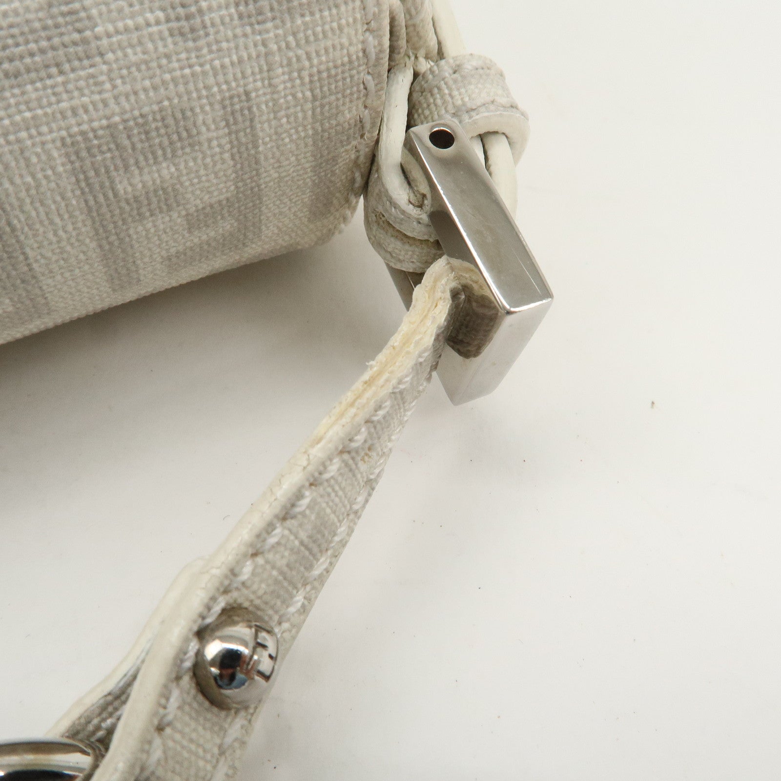 FENDI Mini Mamma Baguette Zucchino Canvas Leather Shoulder Bag Used