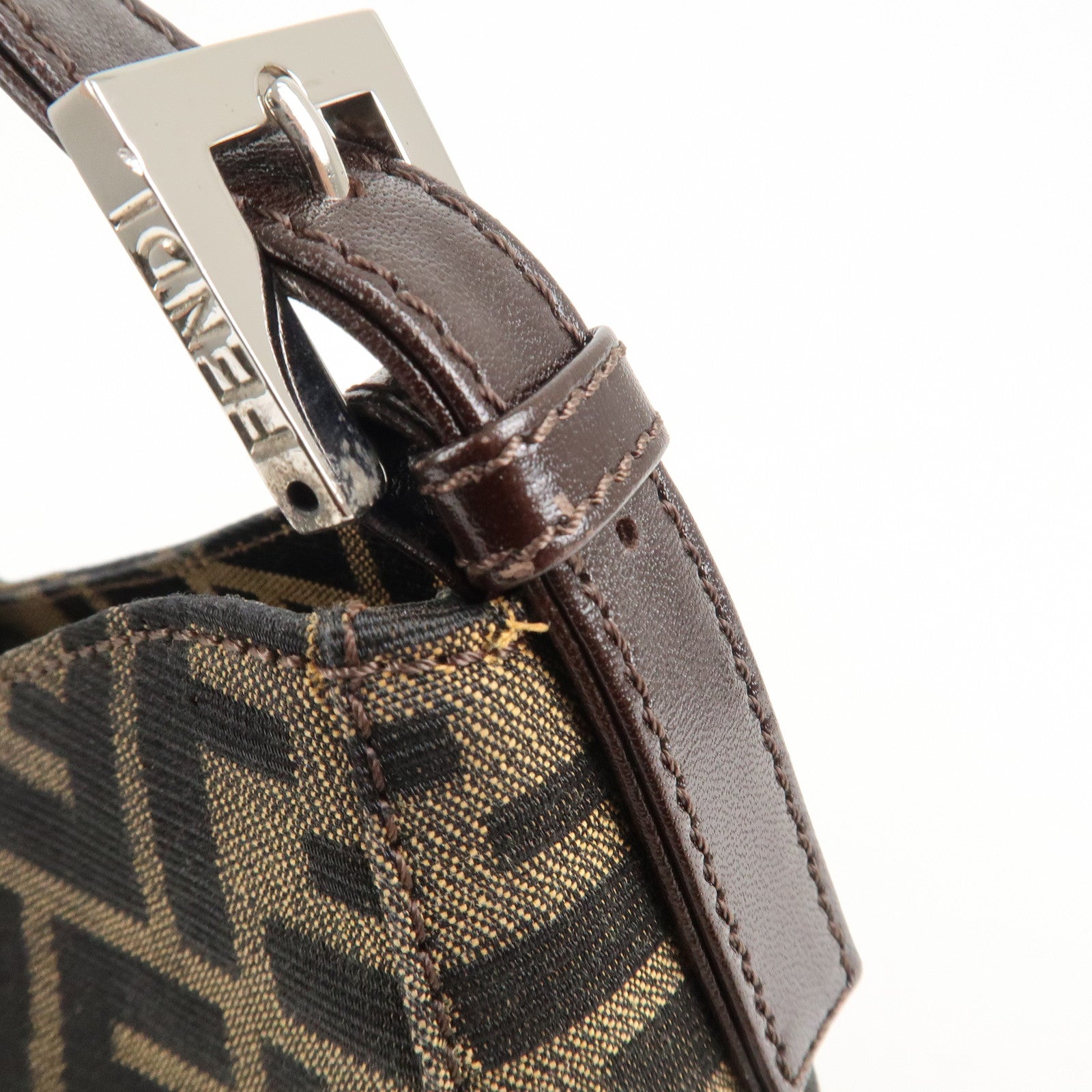 FENDI Zucca Canvas Leather Shoulder Bag Brown Black 9161150001 Used