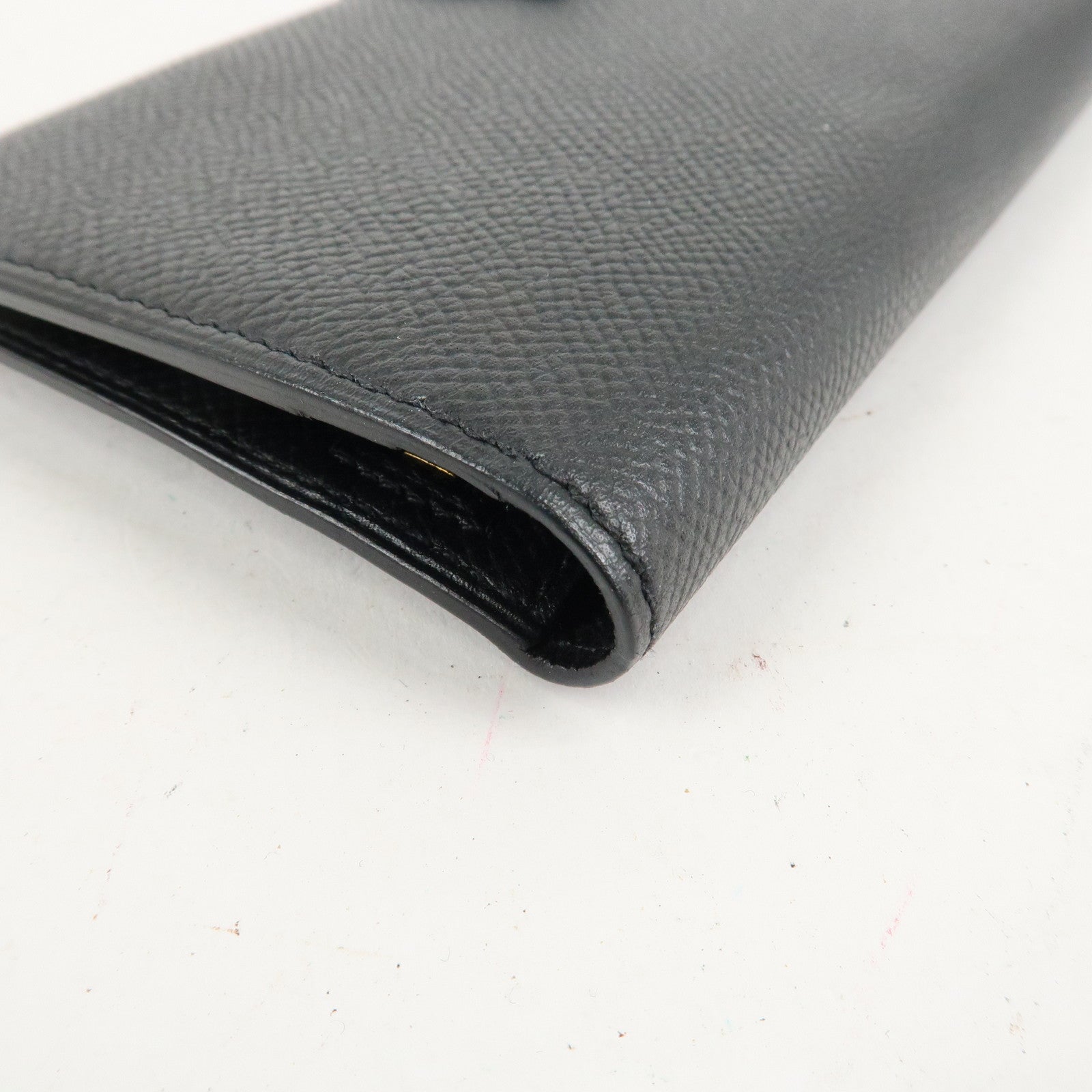 HERMES Leather Bearn Long Wallet M Stamped (around 2009) Black Used