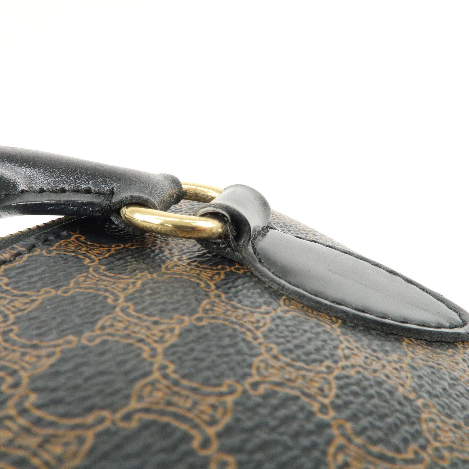 CELINE Macadam PVC Leather Hand Bag Black Brown Gold HDW Used