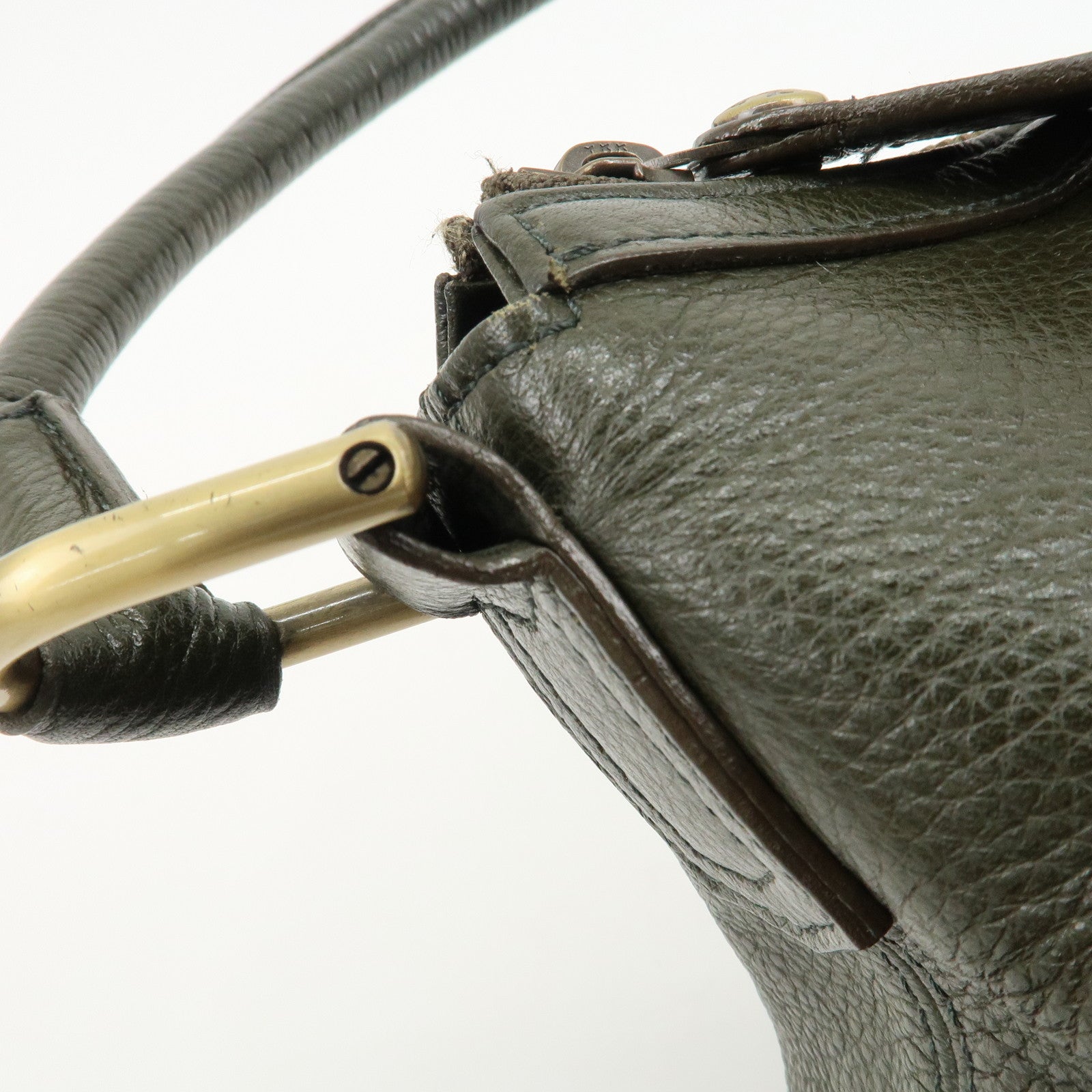 BURBERRY Leather Shoulder Bag Hand Bag Khaki Used