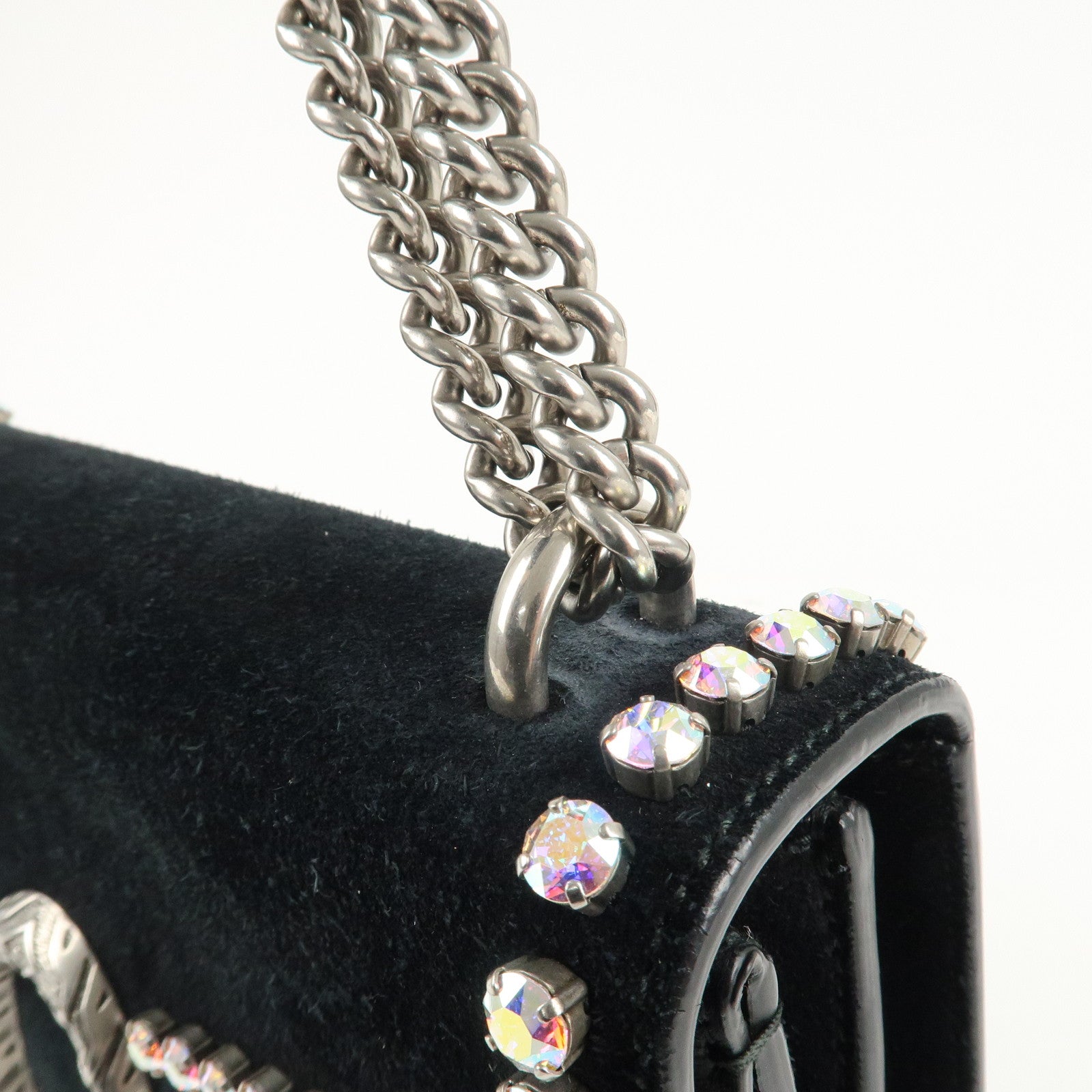 GUCCI Dionysus Leather Suede Crystal Bijou Chain Shoulder Bag Used