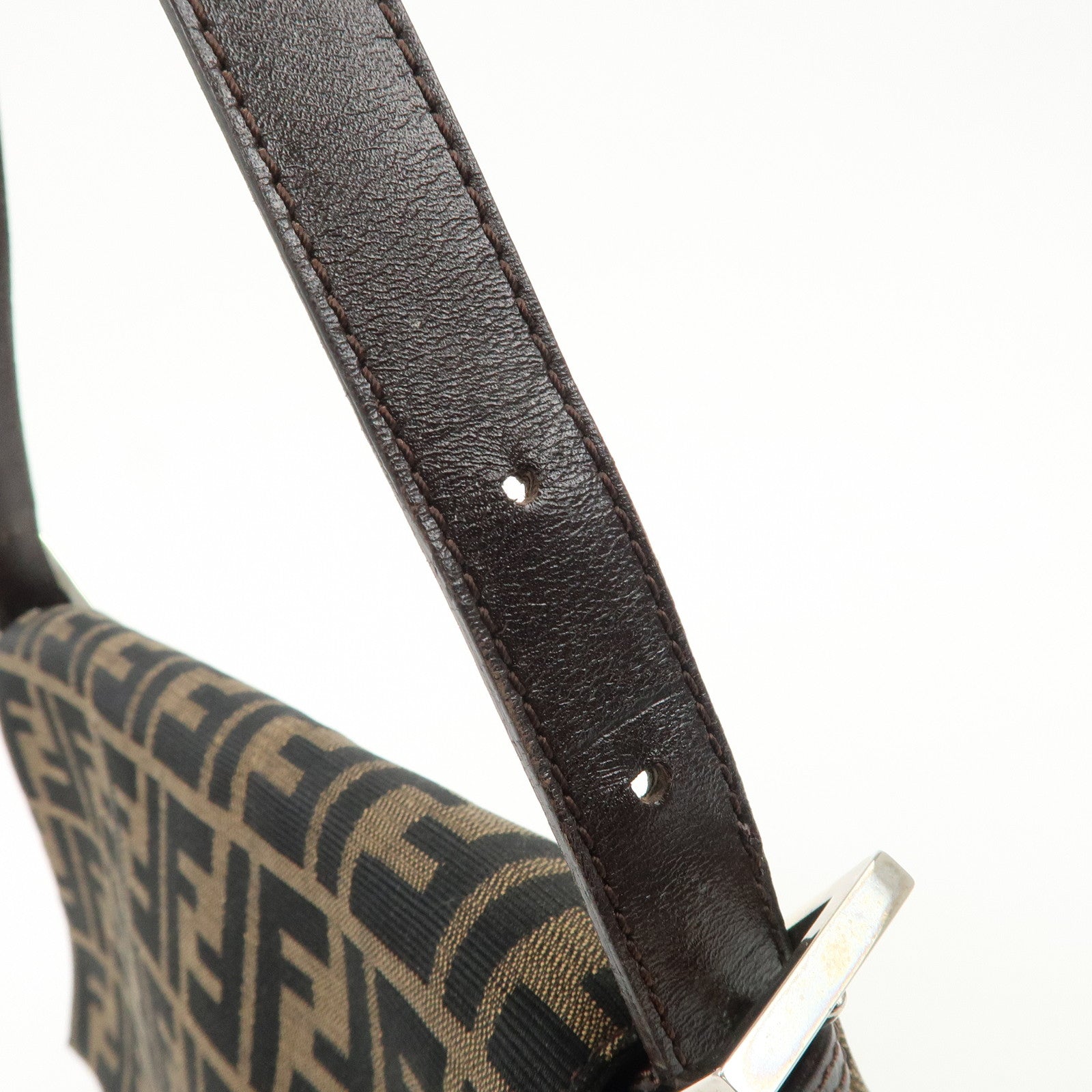 FENDI Mamma Baguette Canvas Leather Shoulder Bag Silver HDW 26325 Used