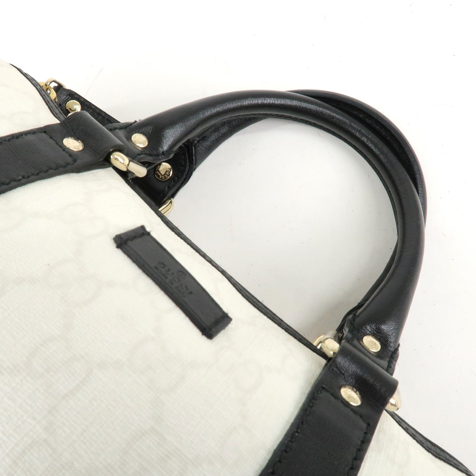 GUCCI GG Supreme Patent Leather Mini Boston Bag Ivory Black 193604 Used