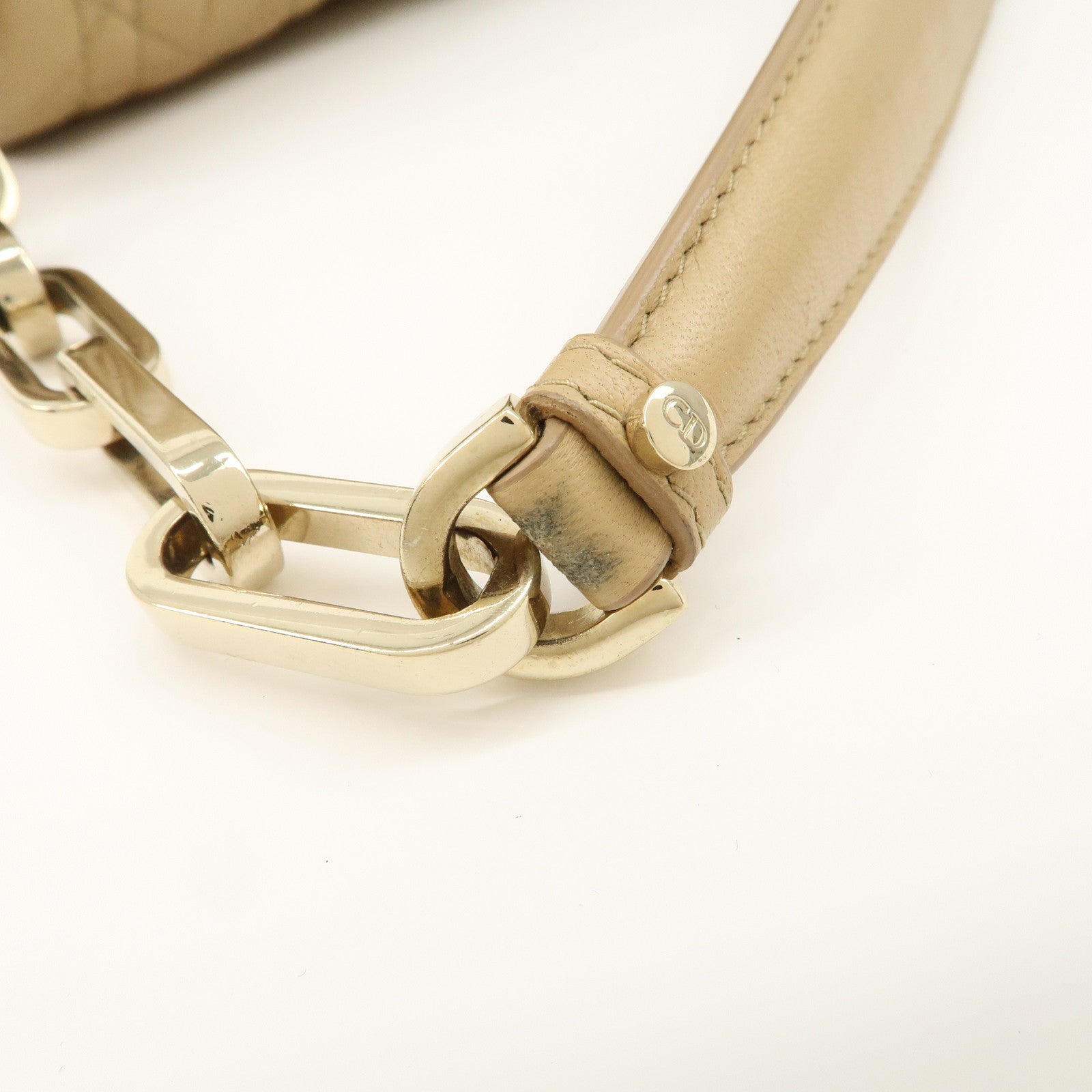 Christian Dior New Lock Cannage Leather Chain Shoulder Bag Beige Used