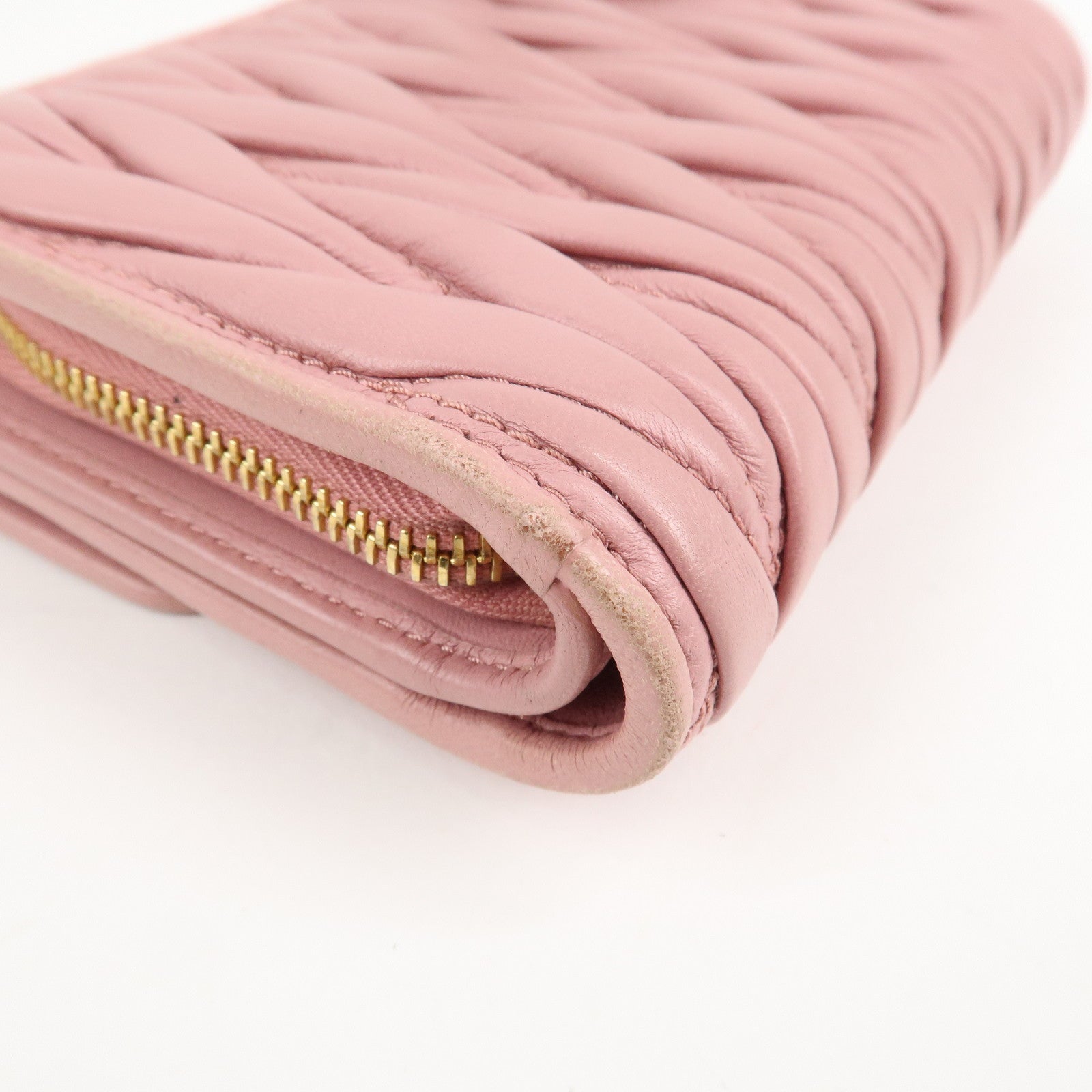 MIU MIU Matelasse Leather Trifold Wallet Pink 5ML225 Used