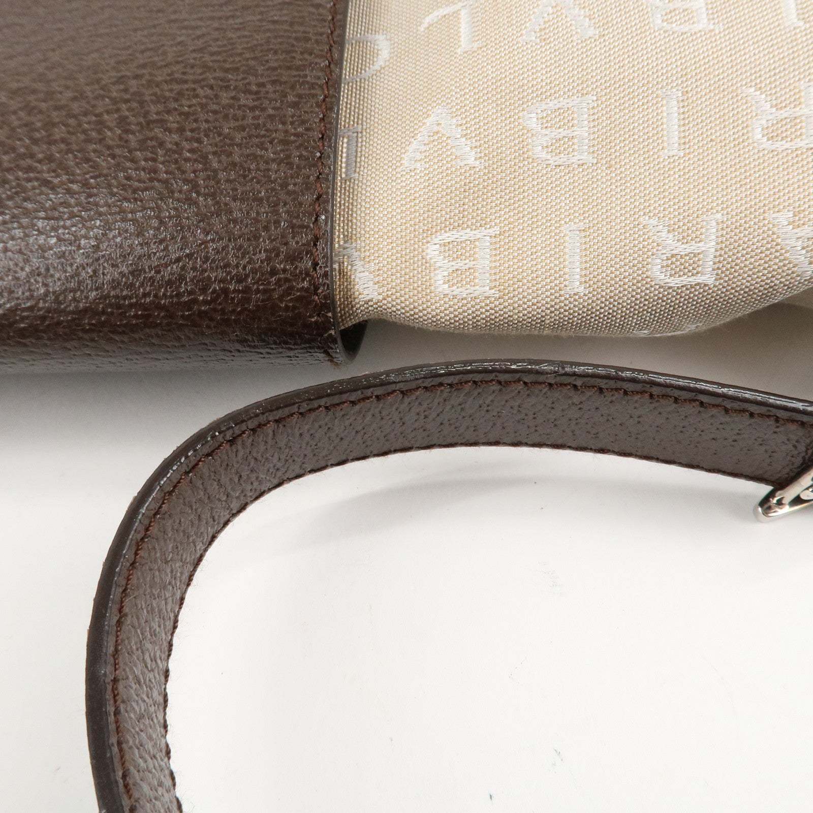 BVLGARI Logo Mania Canvas Leather Hand Bag Shoulder Bag Beige Used