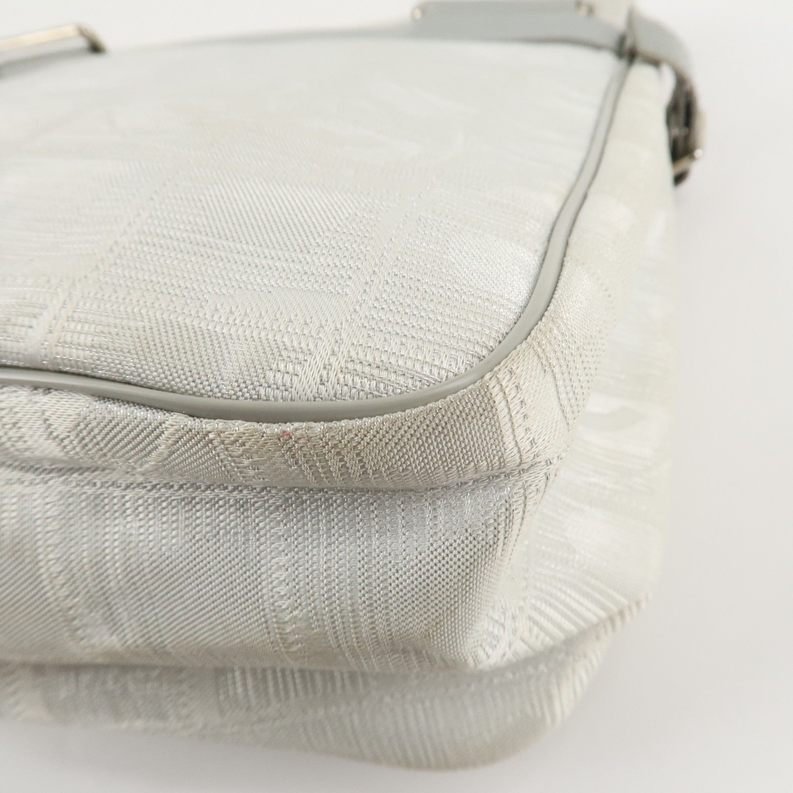 CHANEL New Travel Line Nylon Jacquard Shoulder Bag Silver A29347 Used