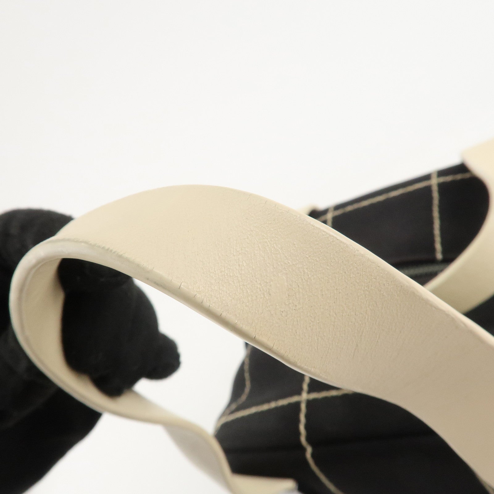 CHANEL Chocolate Bar Stitch Canvas Leather Mini Boston Bag Black Used