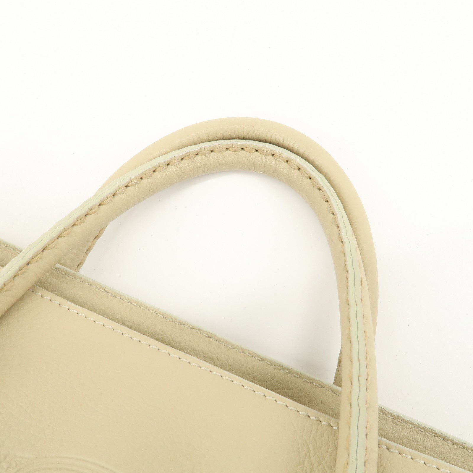 TOD'S Logo Leather Tote Bag Hand Bag Beige Cream Used