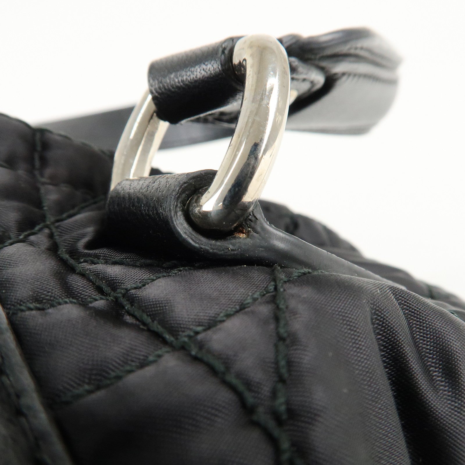 Christian Dior Cannage Nylon Leather Tote Bag Hand Bag Black Used