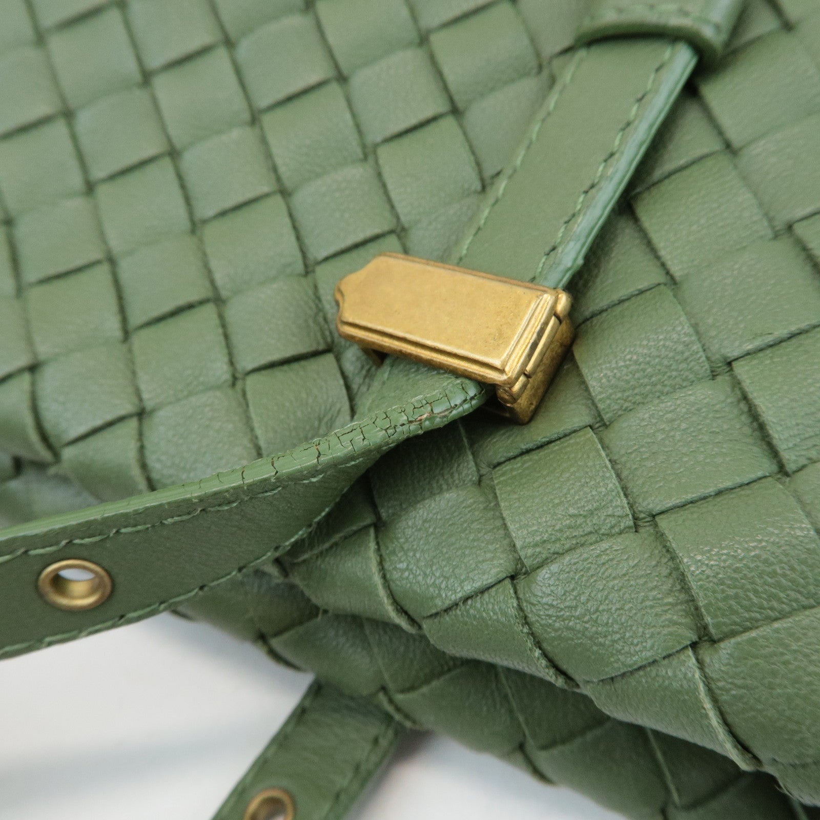 BOTTEGA VENETA Intrecciato Leather Tote Shoulder Bag Green 162937 Used