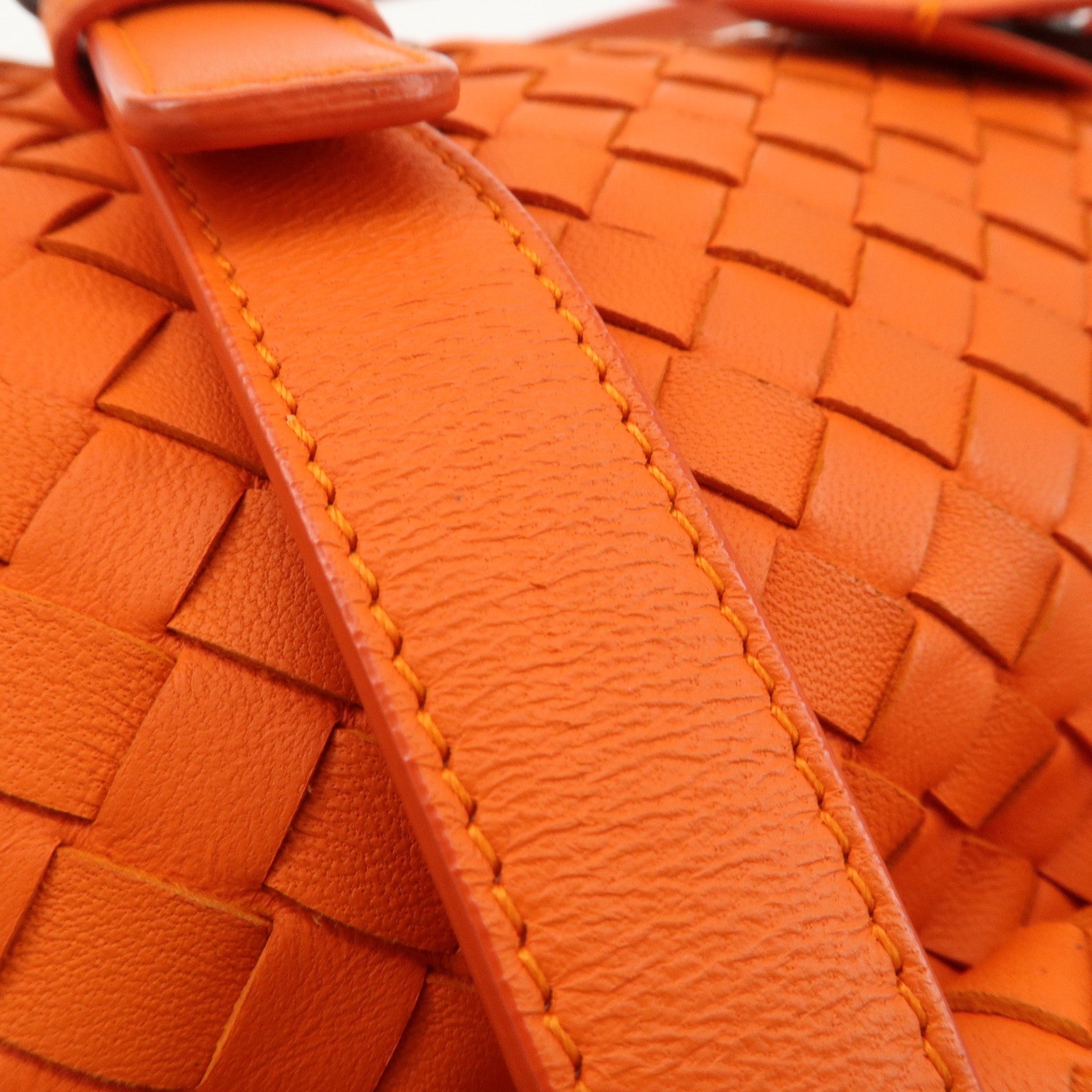BOTTEGA VENETA Intrecciato Leather Boston Bag Hand Bag Orange Used