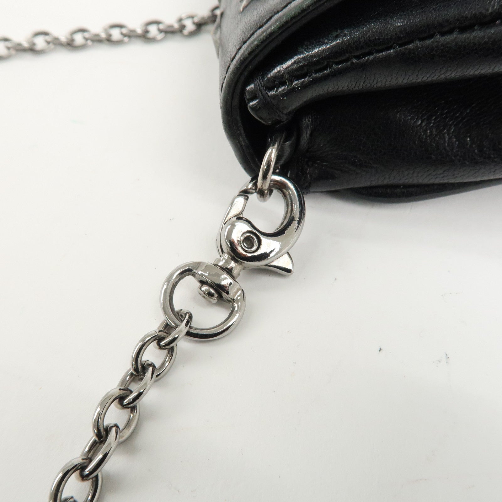 JIMMY CHOO Leather Chain Small Shoulder Bag Black Silver HDW Used