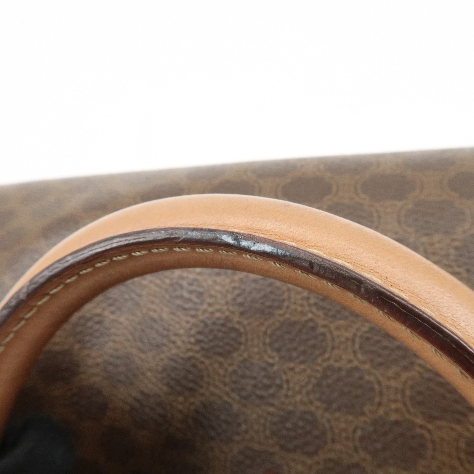 CELINE Macadam PVC Leather Boston Bag Hand Bag Brown Used