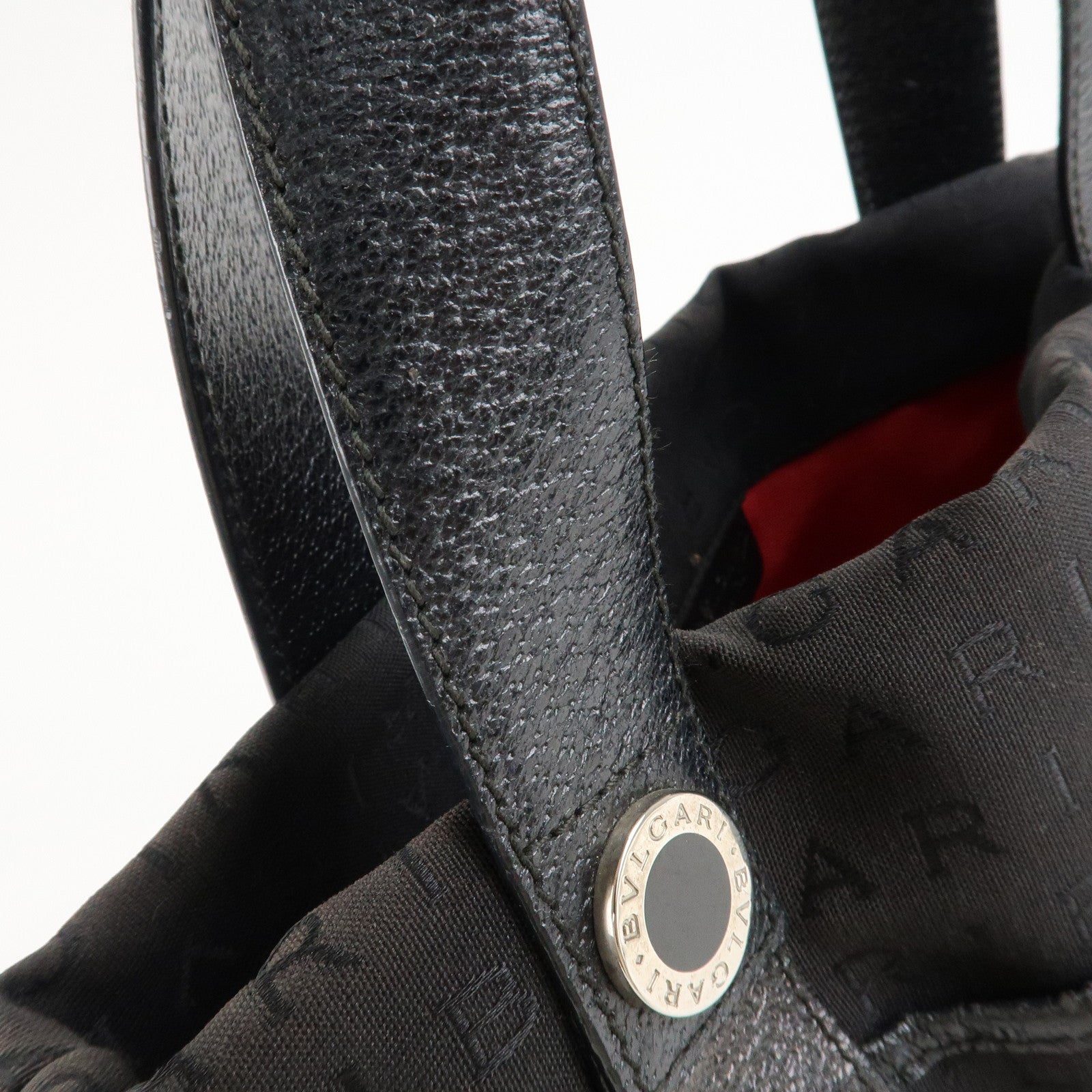 BVLGARI Lettere Logo Mania Nylon Leather Tote Bag Black Used