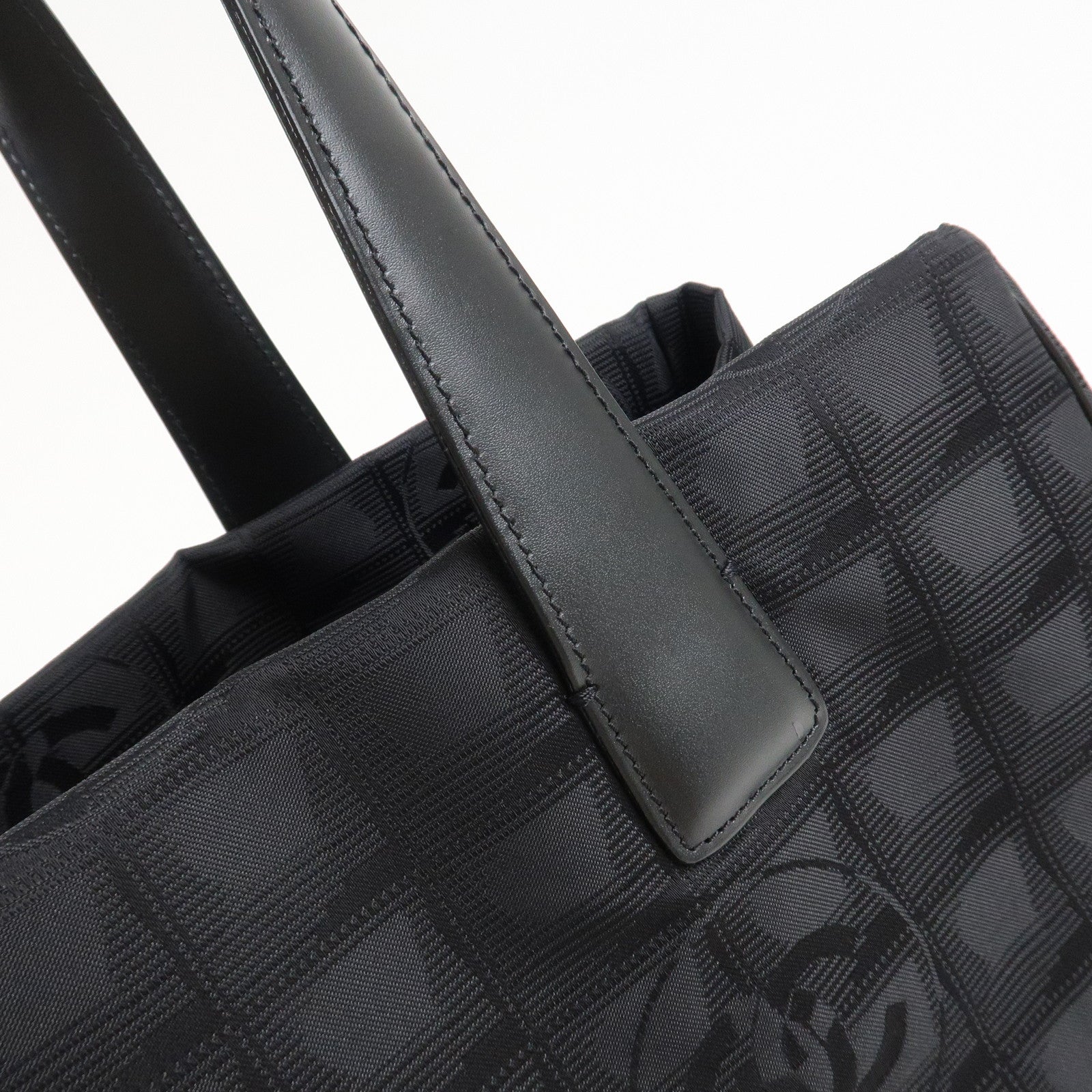 CHANEL New Travel Line Nylon Jacquard Leather Tote MM Black A15991 Used