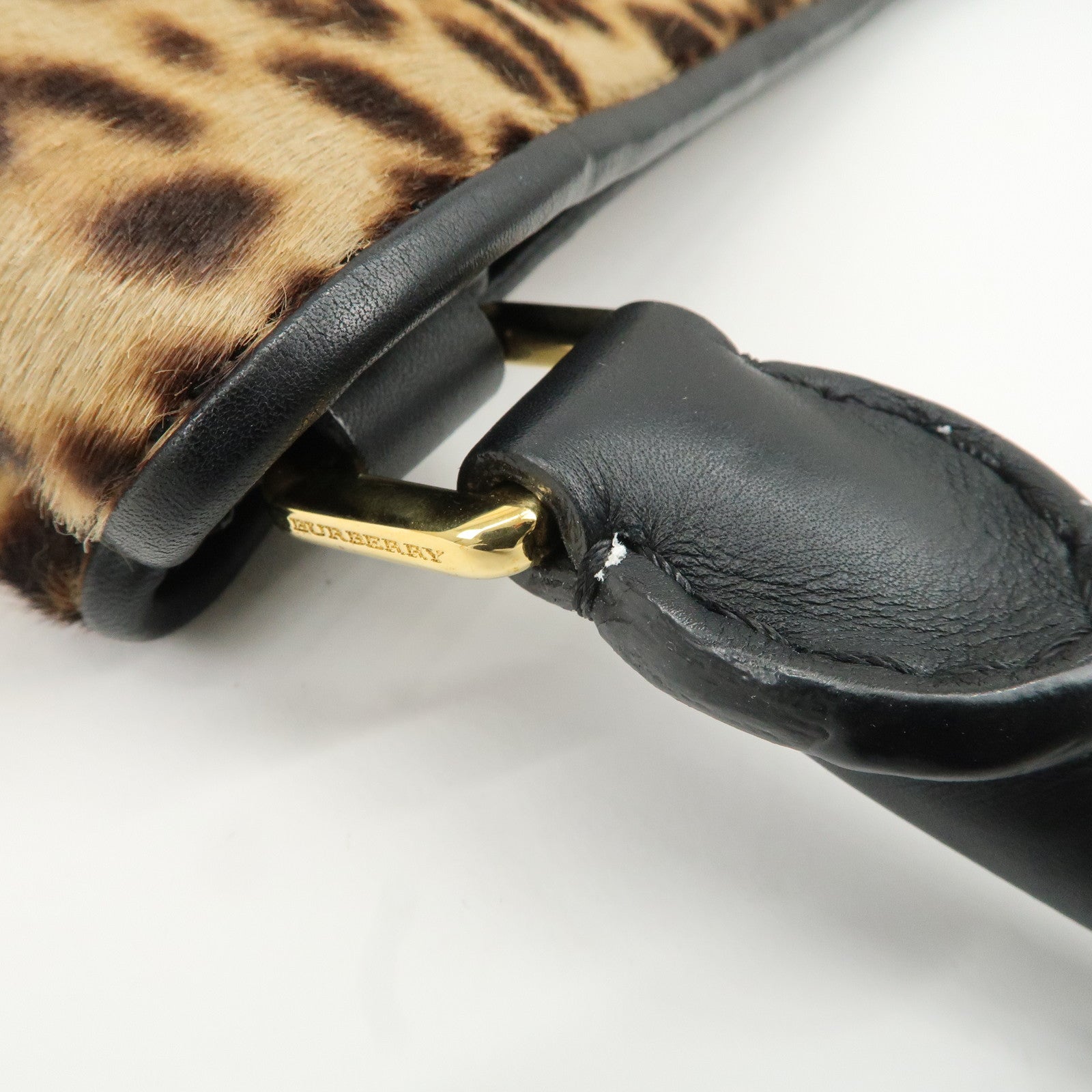 BURBERRY Unborn Calf Leather Bucket Bag Shoulder Bag Leopard Used