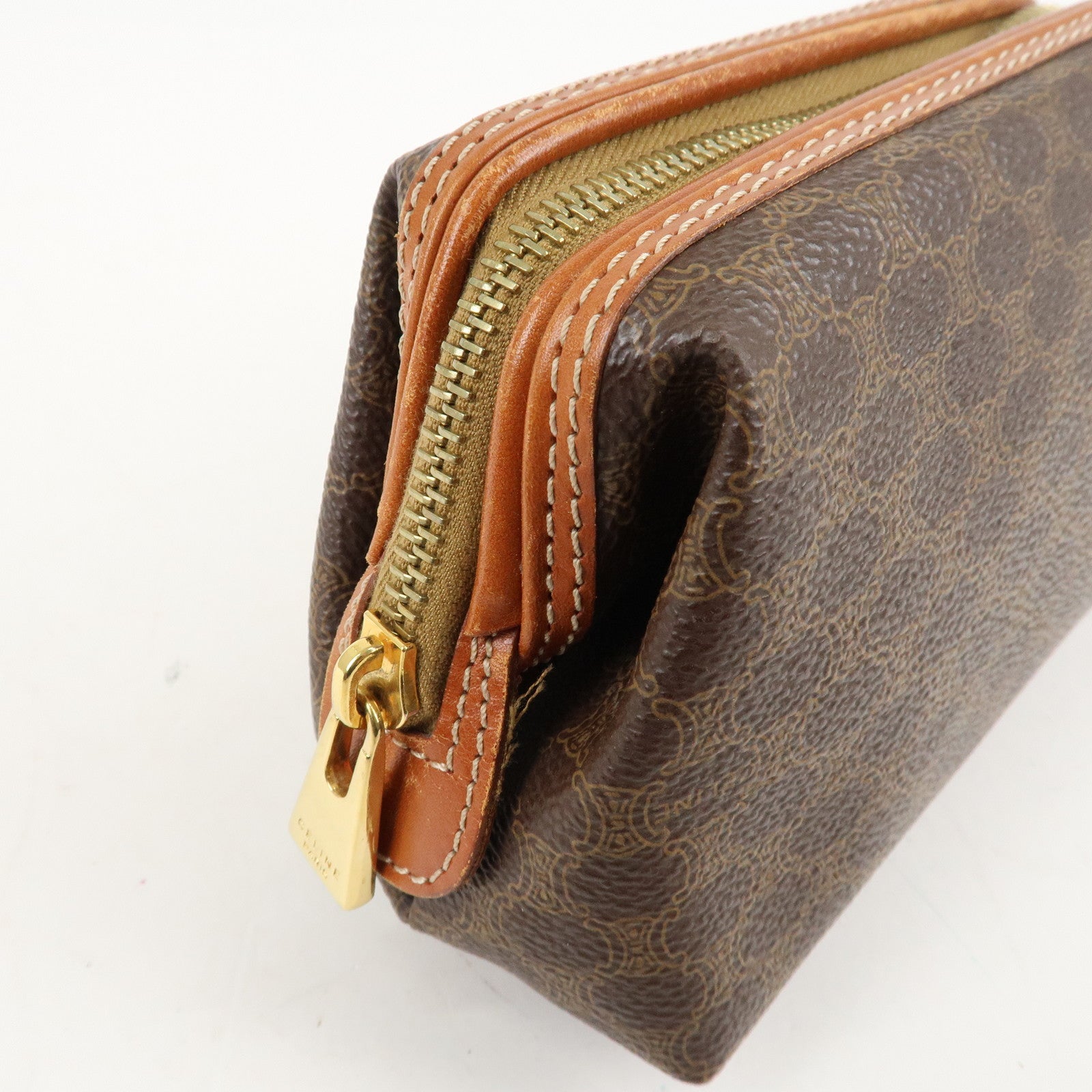 CELINE Set of 2 Macadam PVC Leather Pouch Cosmetic Pouch Brown Used