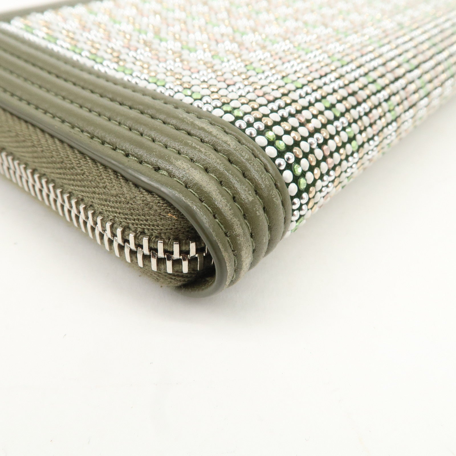 CHANEL Boy Chanel Rhine Stone Leather Round Zipper Long Wallet Used