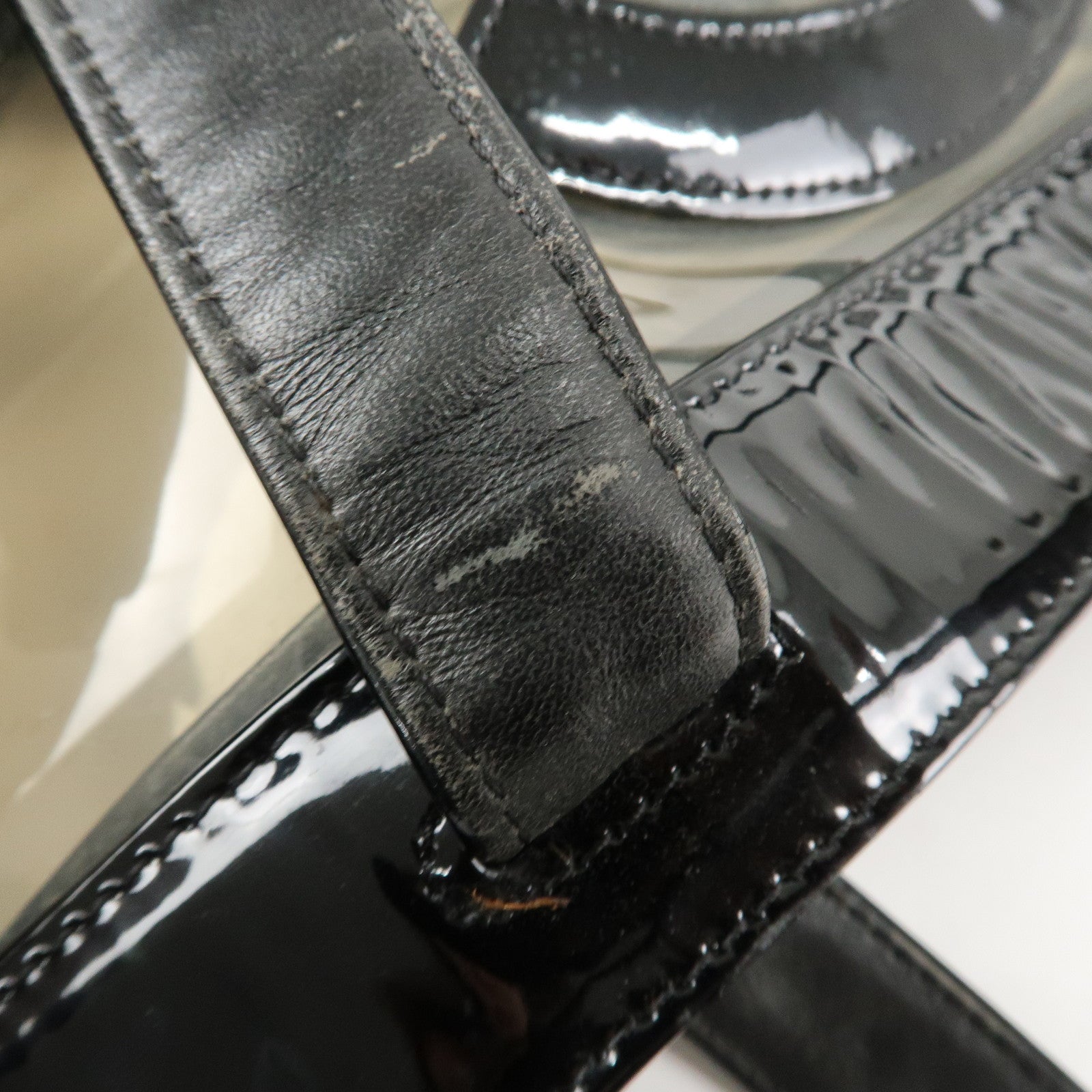 CHANEL PVC Patent Leather Vinyl Triple COCO Mark Tote Bag Black Used