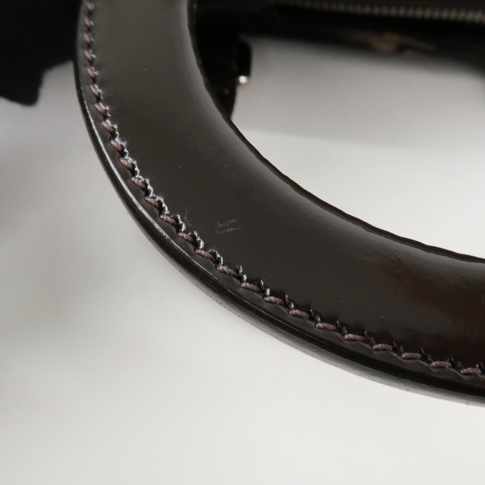 PRADA Nylon Patent Leather 2Way Bag Beige Black Dark Brown Used