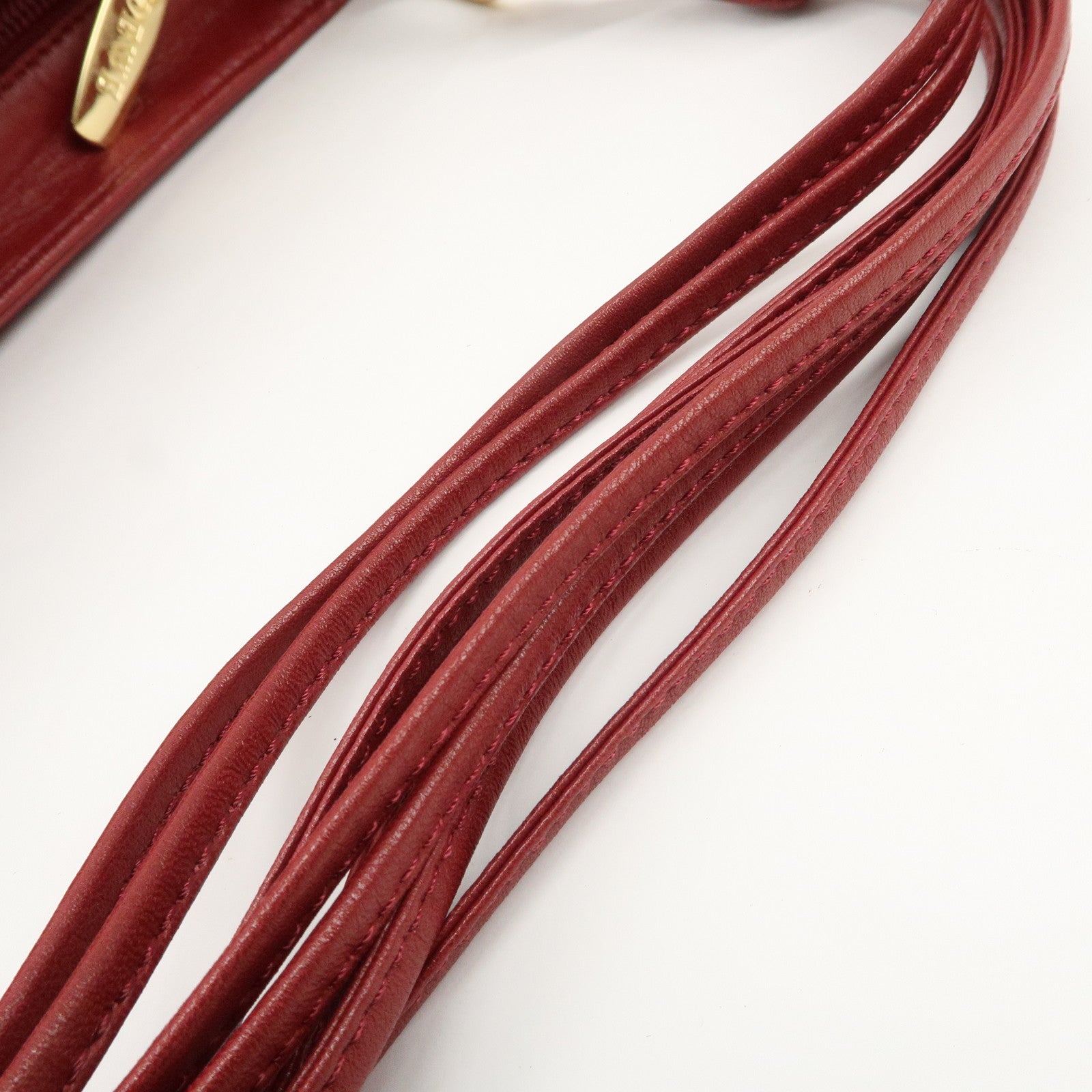 LOEWE Anagram Leather Shoulder Bag Hand Bag Gold Red Used