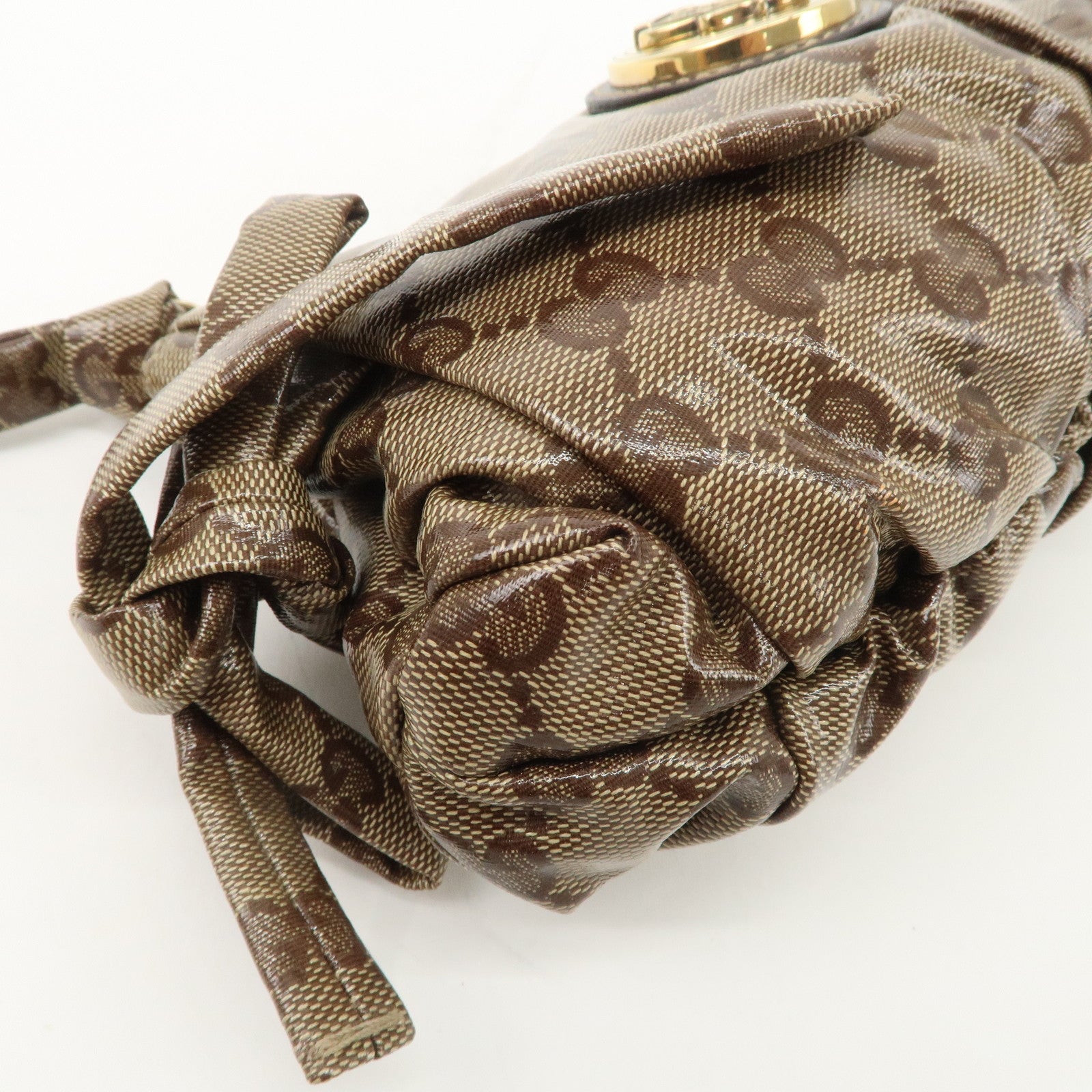 GUCCI Hysteria GG Crystal Leather Pouch Beige Brown 203632 Used