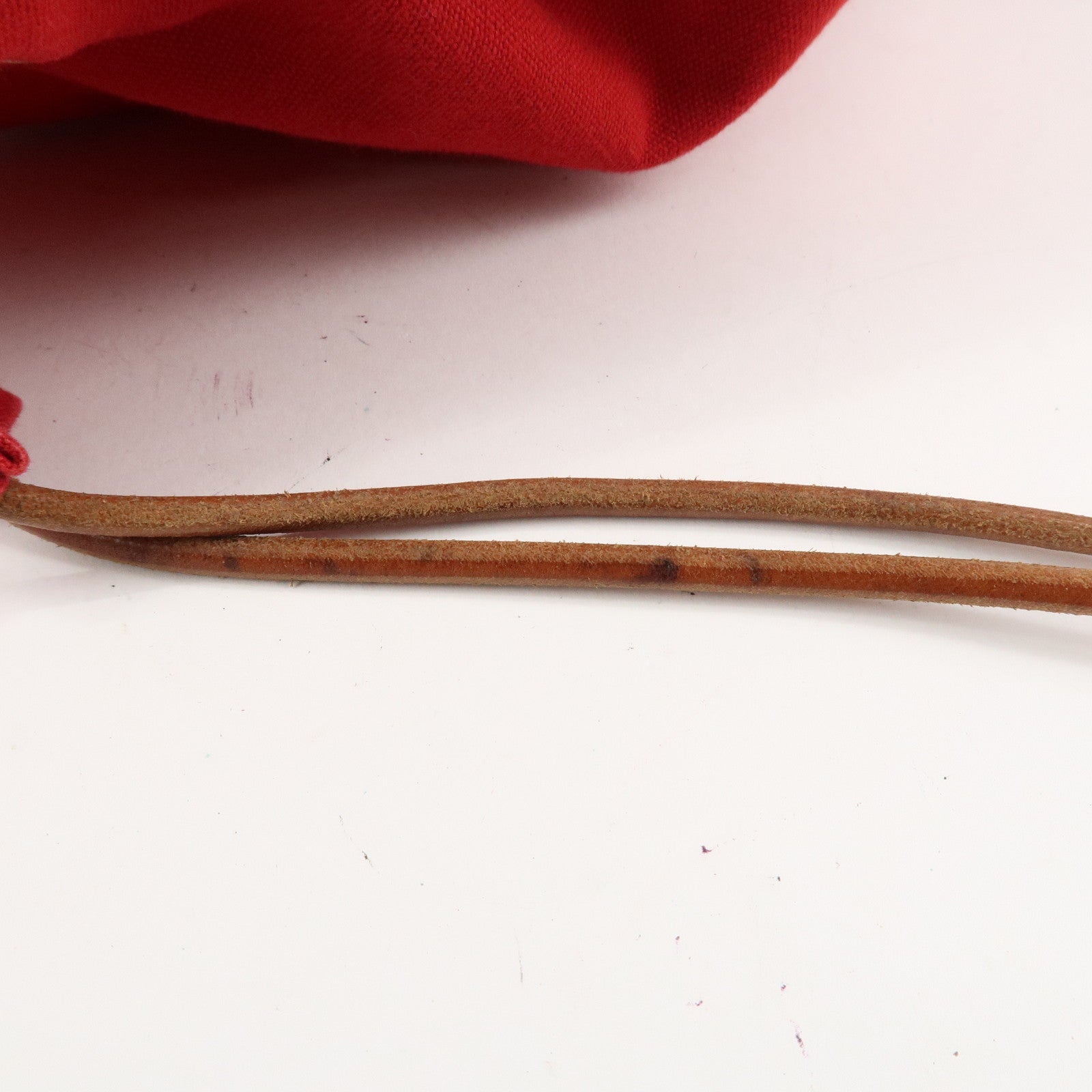 HERMES Canvas Leather Porochon Mimil PM Shoulder Bag Red Used