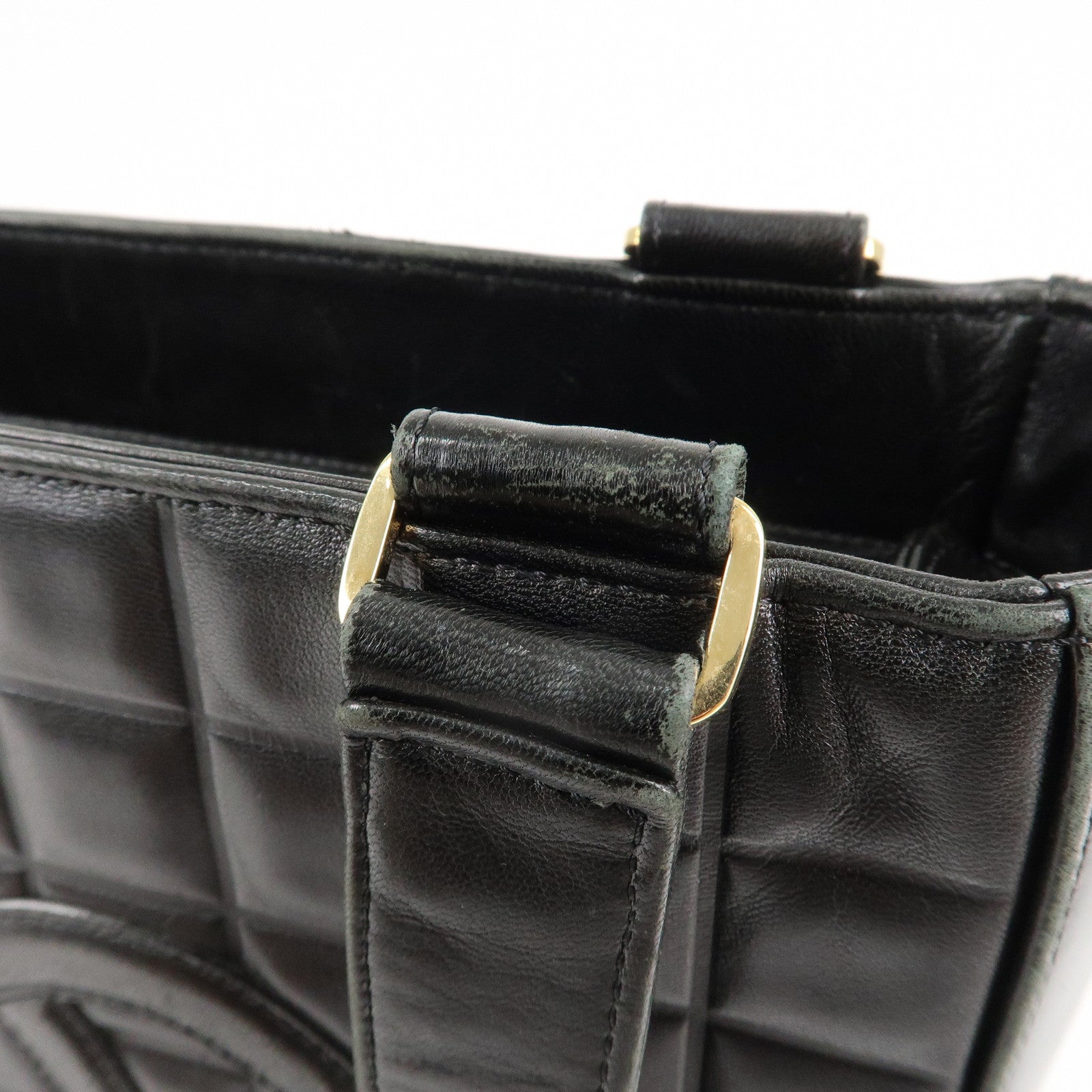 CHANEL COCO Mark Chocolate Bar Lamb Skin Shoulder Bag Black Used