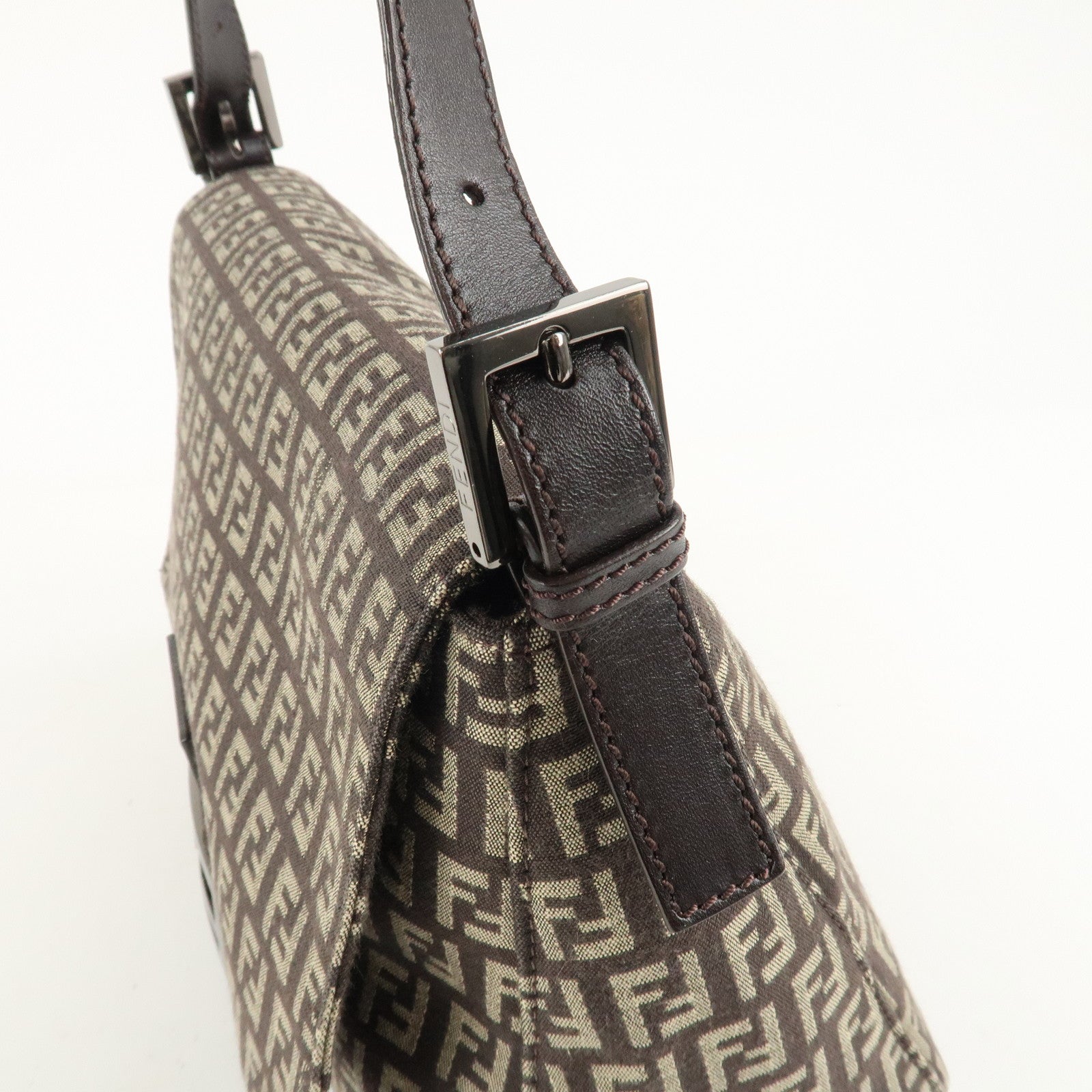 FENDI Mamma Bucket Zucchino Canvas Leather Shoulder Bag 8BR001 Used