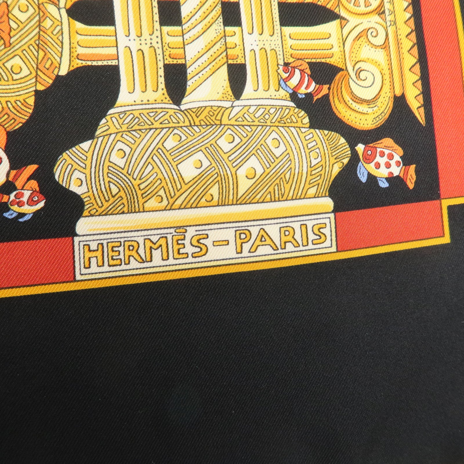 HERMES Carre 90 Silk 100% Scarf RENCONTRE OCEANE Black Multicolor Used