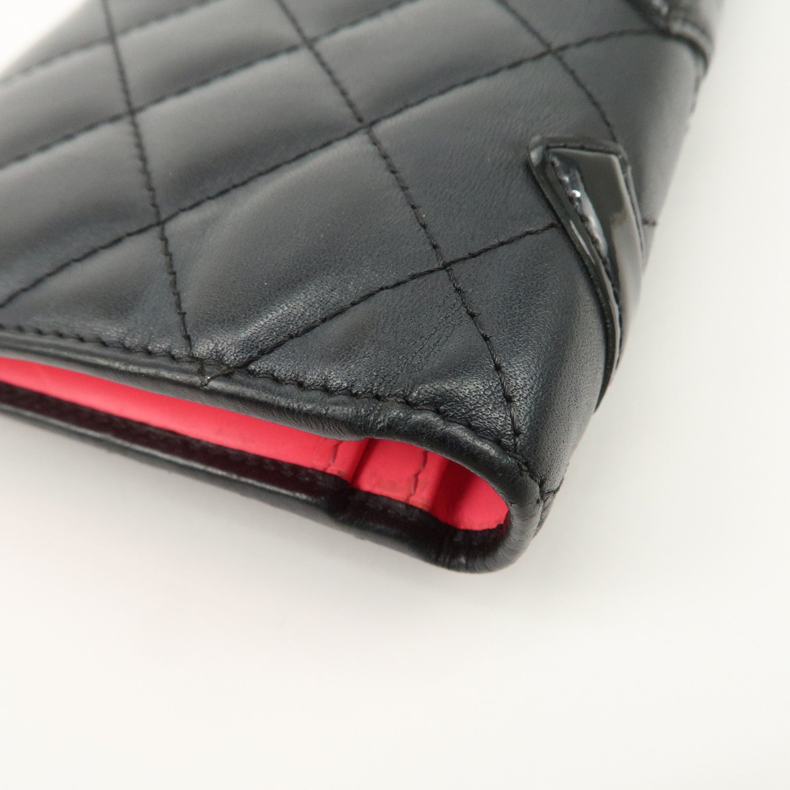 CHANEL Cambon Line Patent Leather Bi-fold Wallet Black A26717 Used